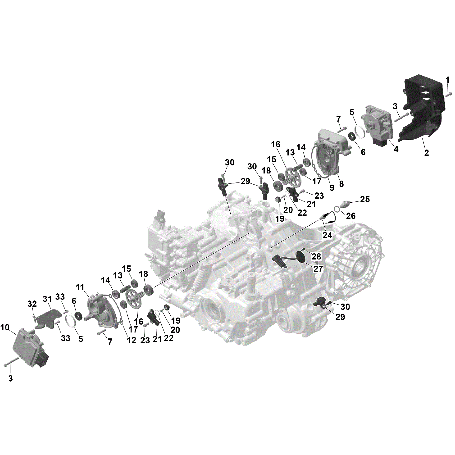 An Image of a Genuine Can-Am Parts Schematic Diagram showing the schematic - ROTAX - GEARBOX SERVO MOTORS