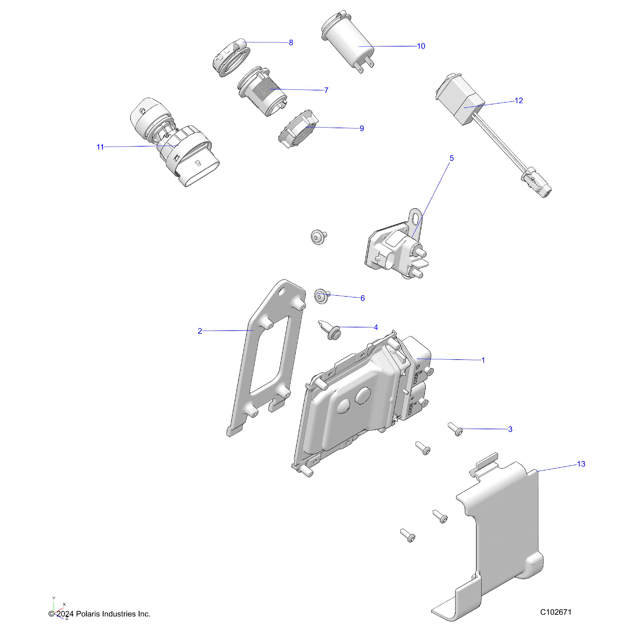 An Image of a Genuine Polaris Parts Schematic Diagram showing the schematic - ELECTRICAL: SWITCHES SENSORS and ECM - 2025 POLARIS SPORTSMAN 570 6X6 EPS 49S