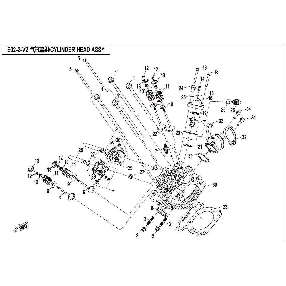 An Image of a genuine CFMOTO Parts Schematic Diagram showing the group - CYLINDER HEAD ASSY - 2021 CFMOTO CFORCE 500 S