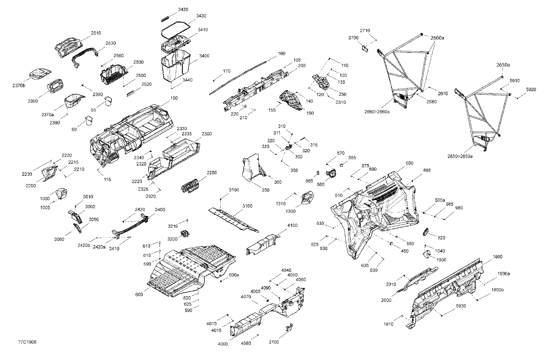 An Image of a Genuine Can-Am Parts Schematic Diagram showing the schematic - CAB INTERIOR - EXCEPT XT CAB