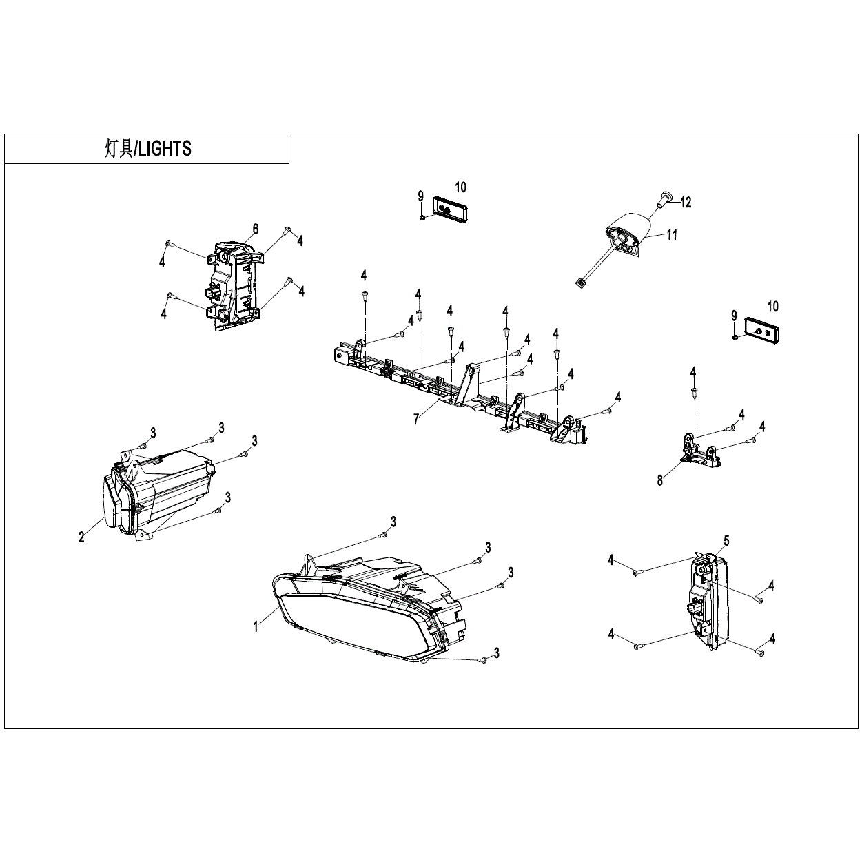 An Image of a Genuine CFMOTO Parts Schematic Diagram showing the schematic - LIGHTS(2) - 2023 CFMOTO ZFORCE 800 Trail