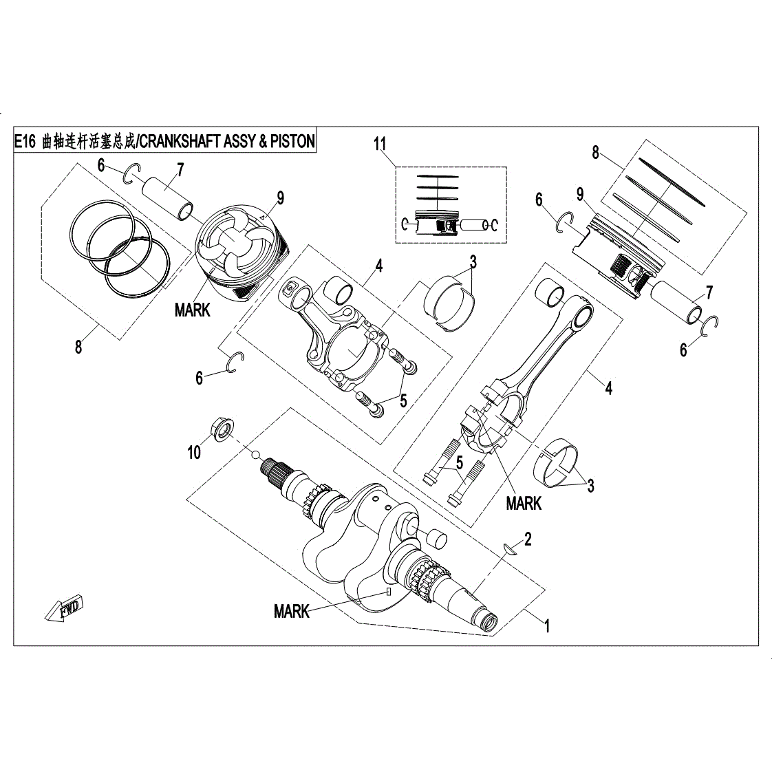 An Image of a Genuine CFMOTO Parts Schematic Diagram showing the schematic - CRANKSHAFT ASSY AND PISTON - 2017 CFMOTO UFORCE 800 EPS