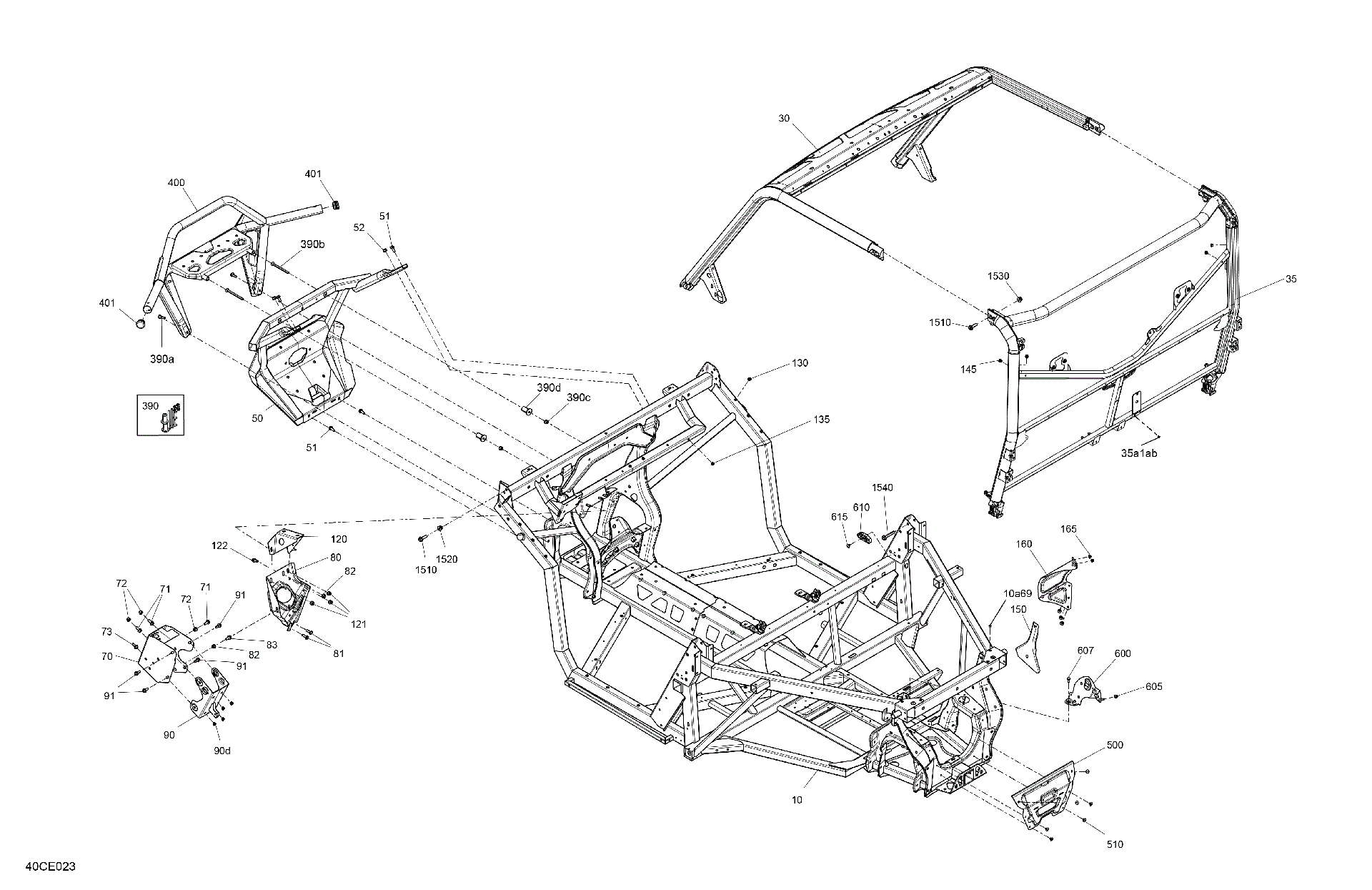 An Image of a Genuine Can-Am Parts Schematic Diagram showing the schematic - FRAME - SYSTEM