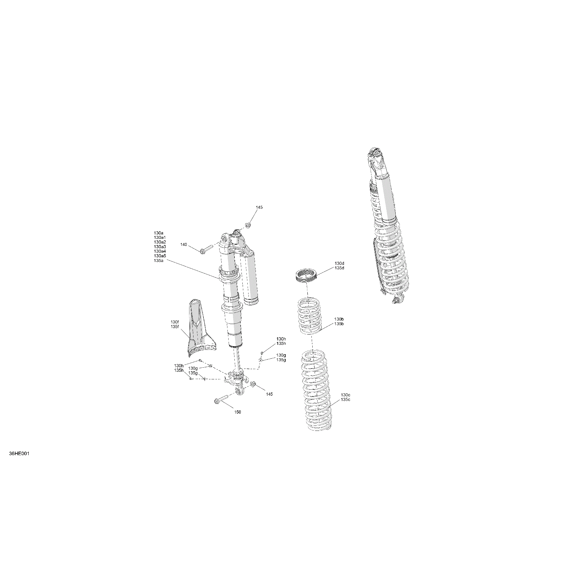 An Image of a Genuine Can-Am Parts Schematic Diagram showing the schematic - SUSPENSION - REAR SHOCKS
