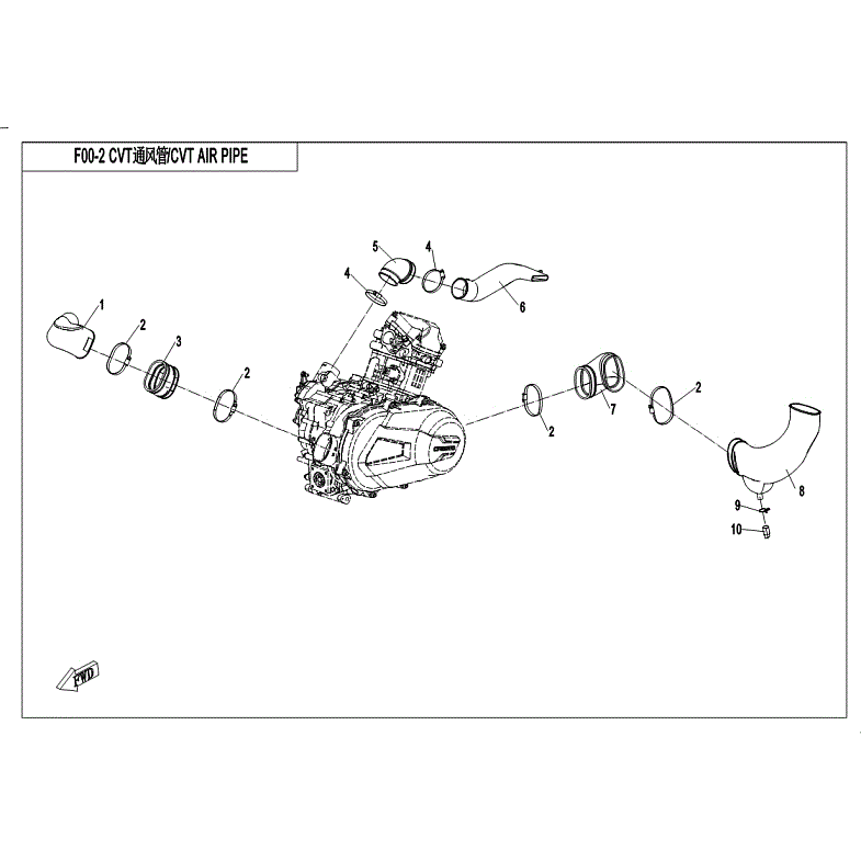 An Image of a Genuine CFMOTO Parts Schematic Diagram showing the schematic - CVT AIR PIPE&SIDE COVER - 2018 CFMOTO UFORCE 500