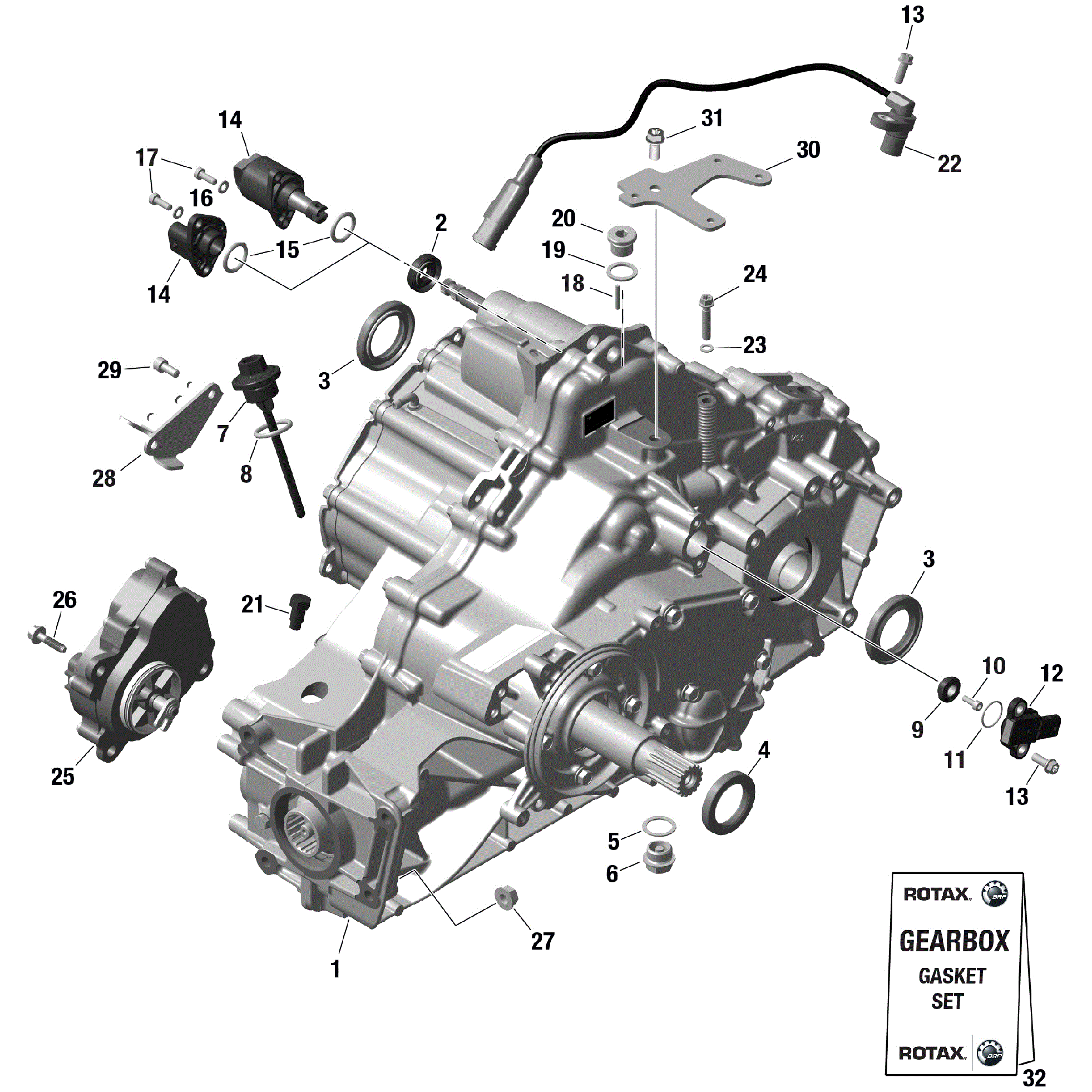 An Image of a Genuine Can-Am Parts Schematic Diagram showing the schematic - ROTAX - GEARBOX ASSY AND DRIVE SHAFT - 686 868 - TREMEC - 2ND GENERATION