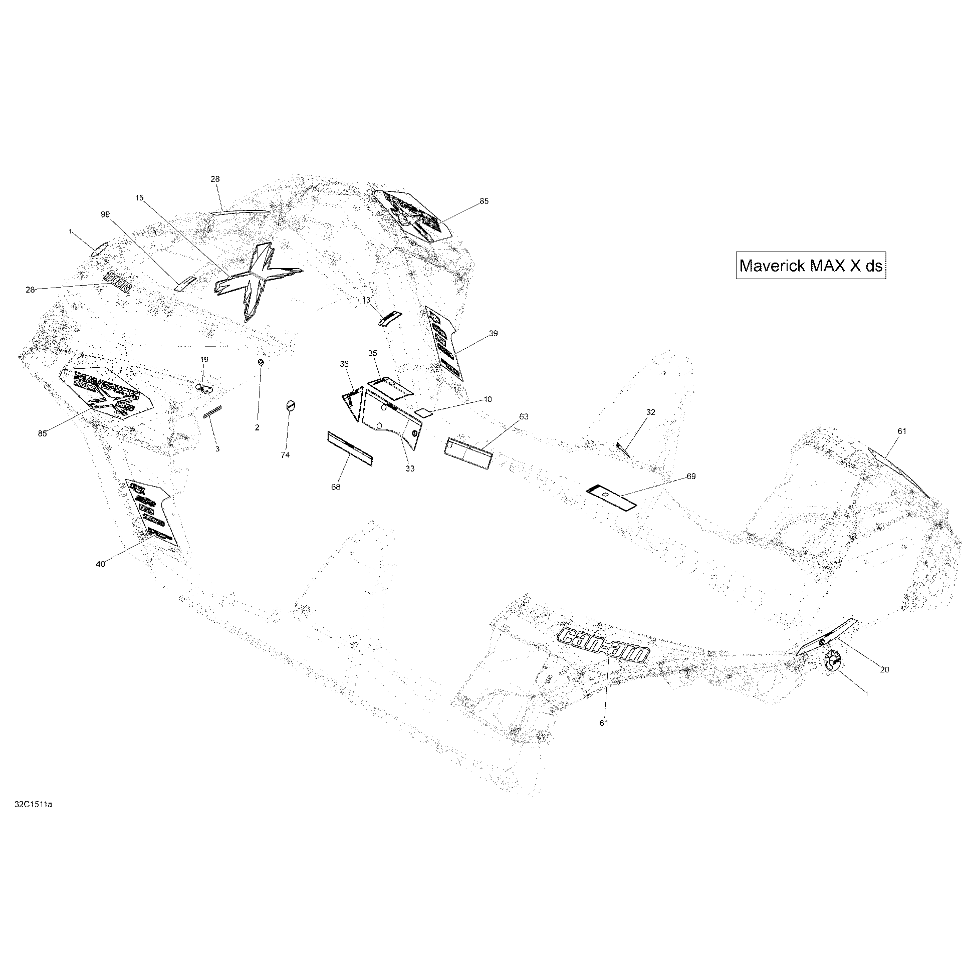 An Image of a Genuine Can-Am Parts Schematic Diagram showing the schematic - DECALS _32C1511A