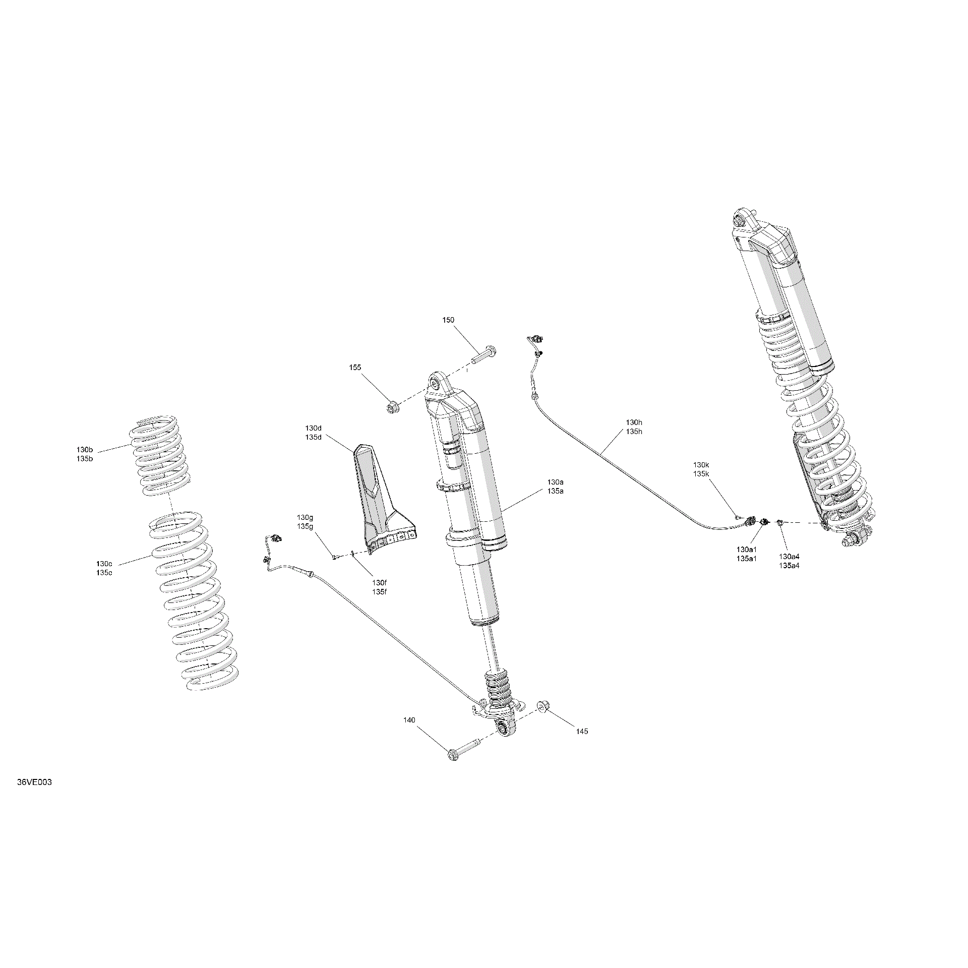 An Image of a Genuine Can-Am Parts Schematic Diagram showing the schematic - SUSPENSION - REAR SHOCKS