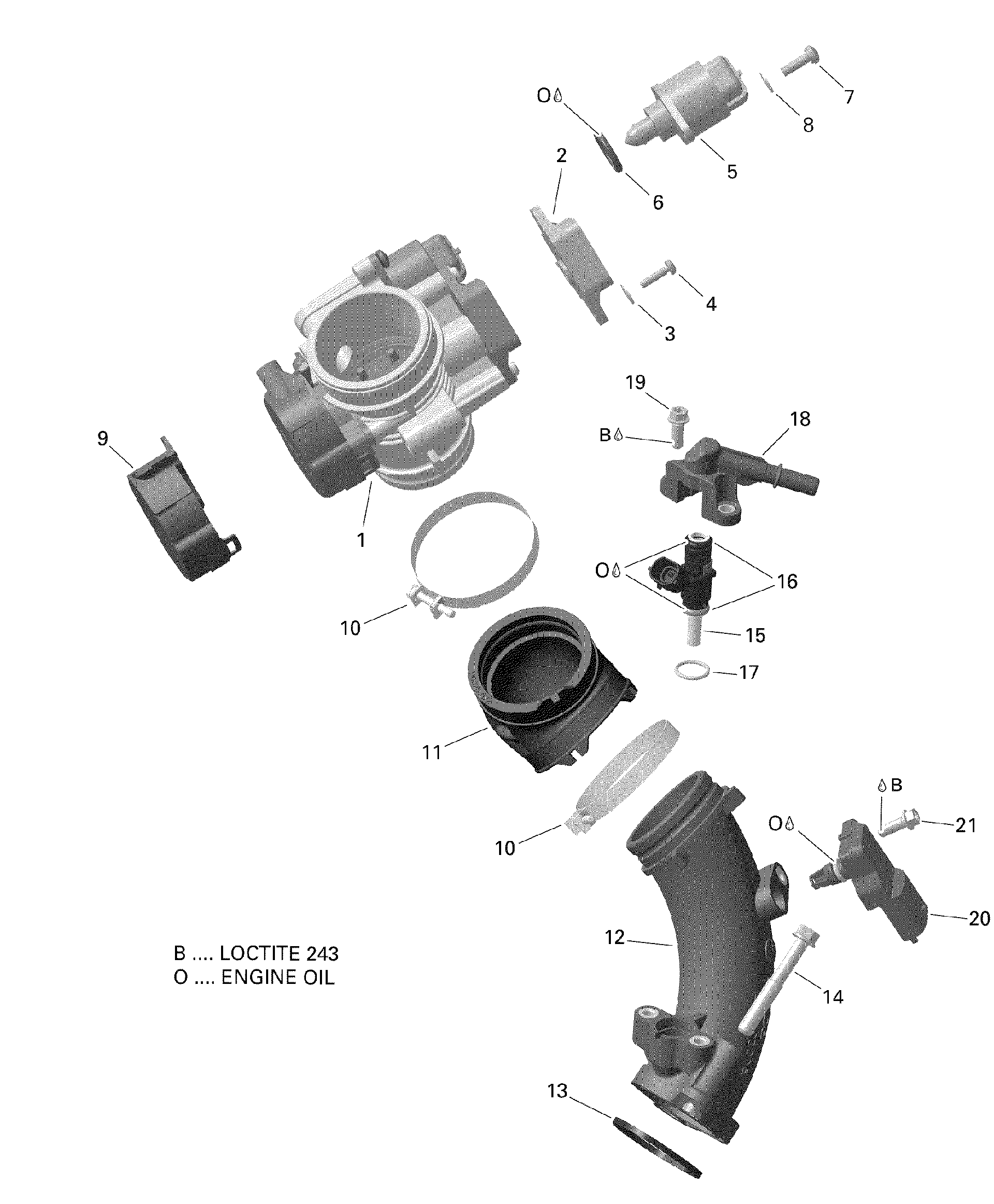 An Image of a Genuine Can-Am Parts Schematic Diagram showing the schematic - AIR INTAKE MANIFOLD AND THROTTLE BODY