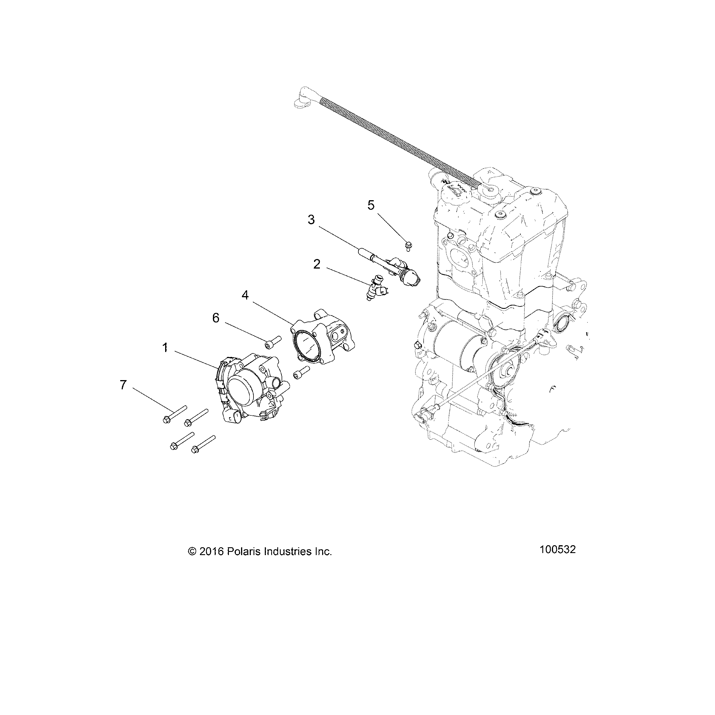 An Image of a Genuine Polaris Parts Schematic Diagram showing the schematic - ENGINE: THROTTLE BODY and FUEL RAIL - 2019 POLARIS ACE 570
