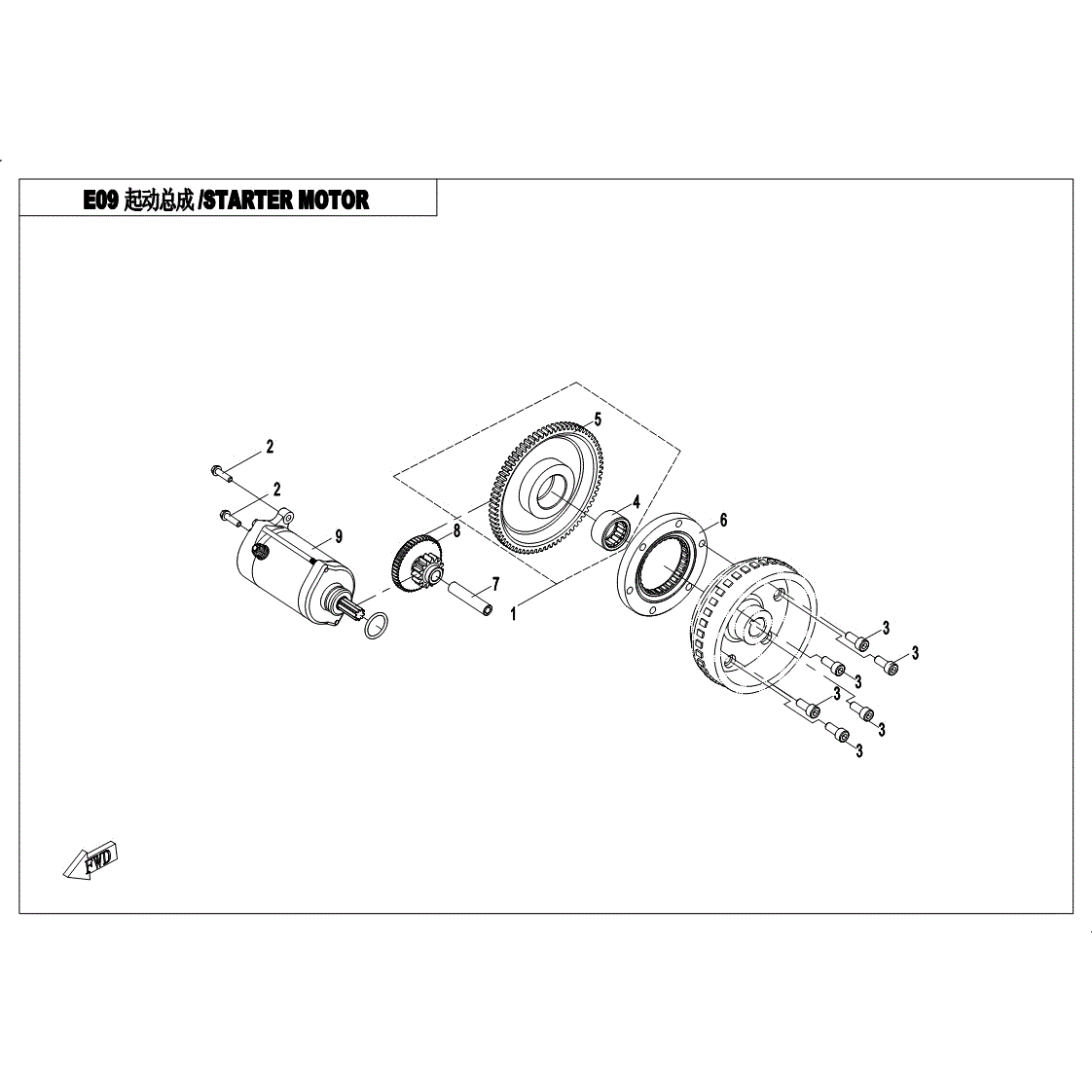 An Image of a Genuine CFMOTO Parts Schematic Diagram showing the schematic - STARTER MOTOR ASSY - 2017 CFMOTO UFORCE 500