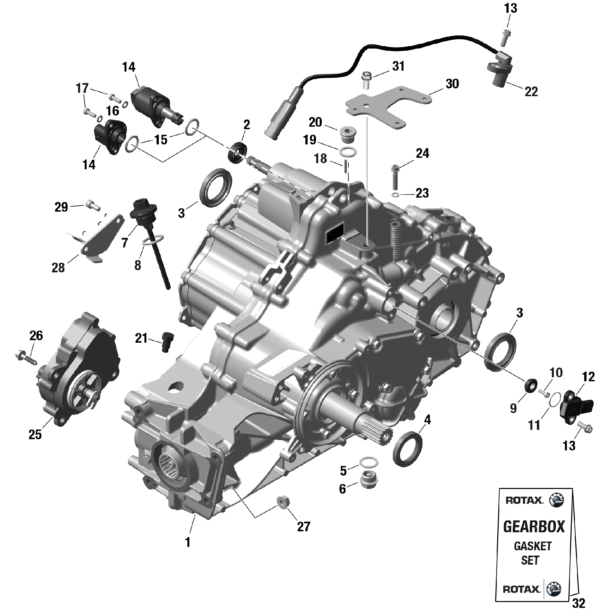 An Image of a Genuine Can-Am Parts Schematic Diagram showing the schematic - ROTAX - GEARBOX ASSY