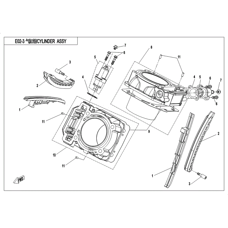 An Image of a Genuine CFMOTO Parts Schematic Diagram showing the schematic - CYLINDER ASSY - 2018 CFMOTO ZFORCE 1000