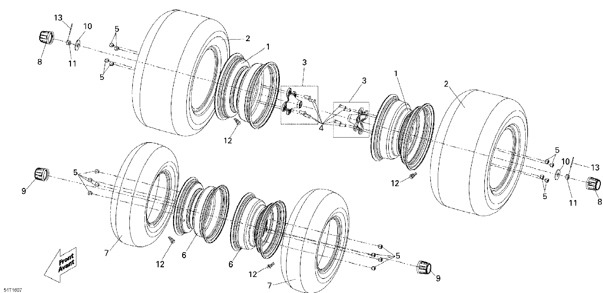 An Image of a Genuine Can-Am Parts Schematic Diagram showing the schematic - WHEELS AND TIRES