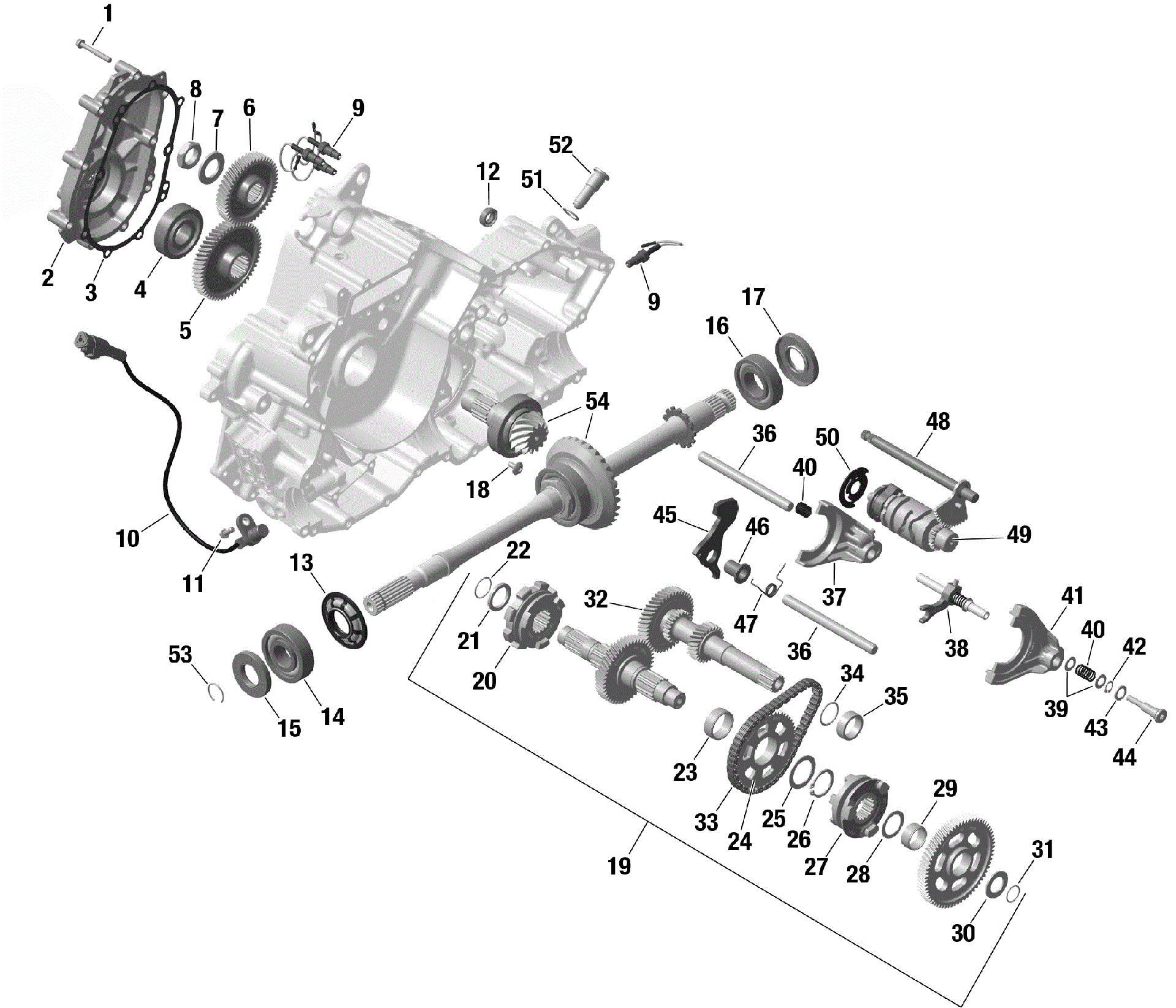 An Image of a Genuine Can-Am Parts Schematic Diagram showing the schematic - ROTAX - GEARBOX