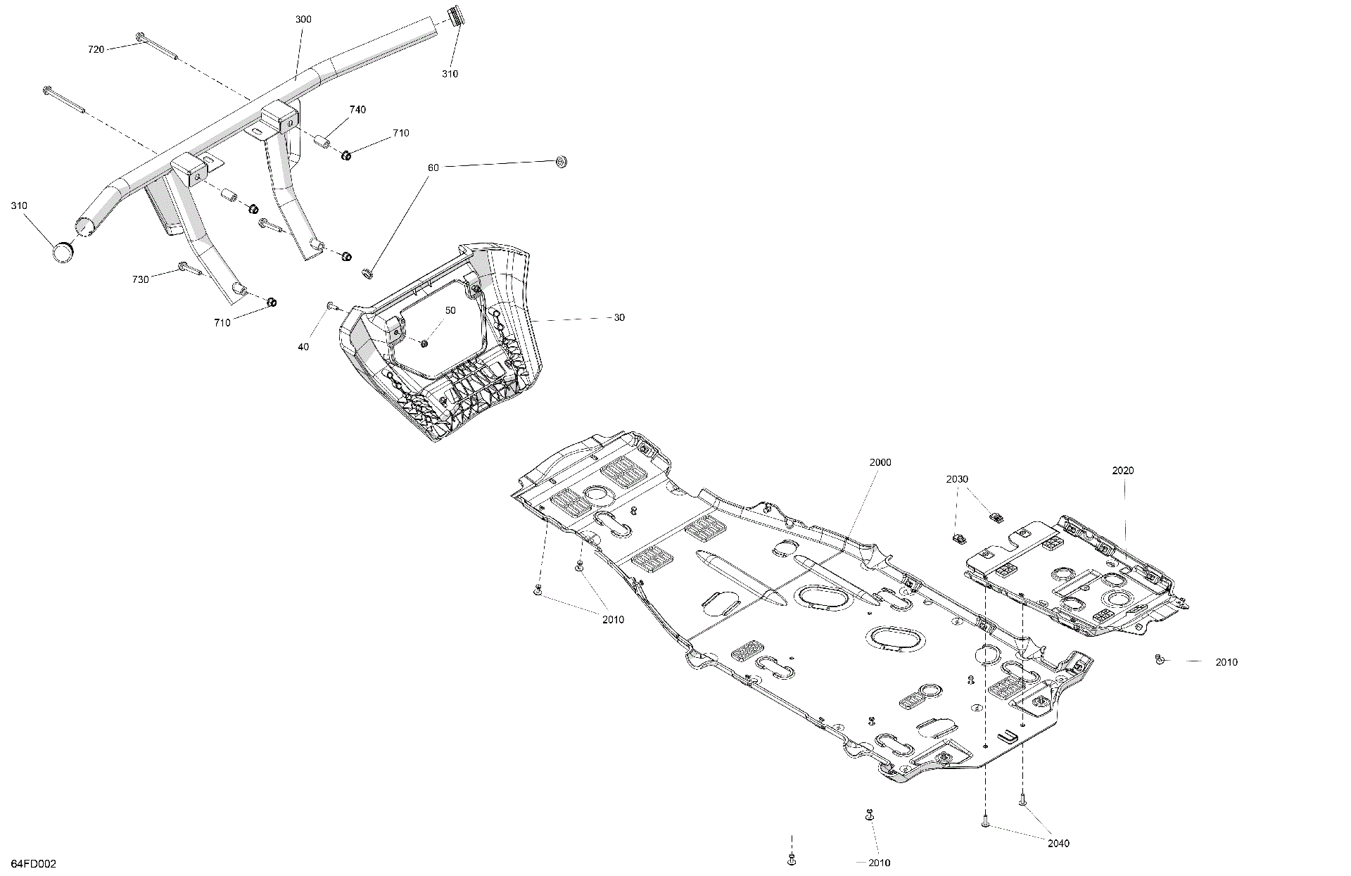 An Image of a Genuine Can-Am Parts Schematic Diagram showing the schematic - BODY - SKID PLATE AND BUMPER