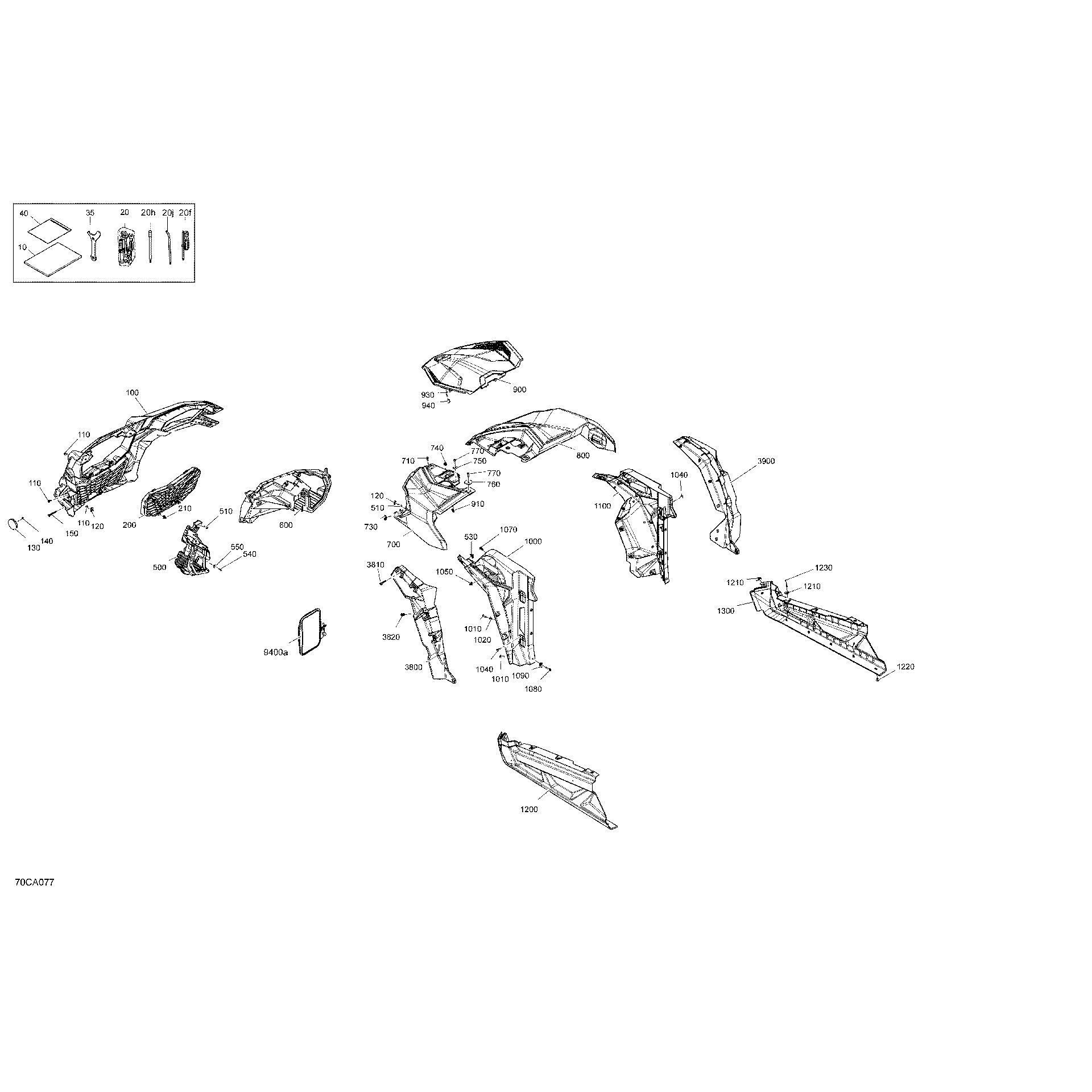 An Image of a Genuine Can-Am Parts Schematic Diagram showing the schematic - BODY - FRONT SECTION