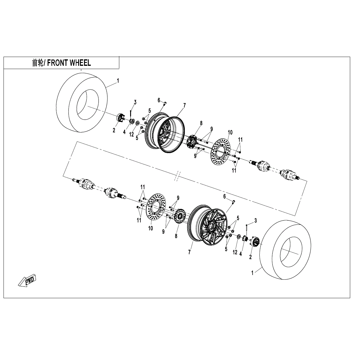 An Image of a Genuine CFMOTO Parts Schematic Diagram showing the schematic - REAR WHEEL - 2025 CFMOTO ZFORCE 950 Sport