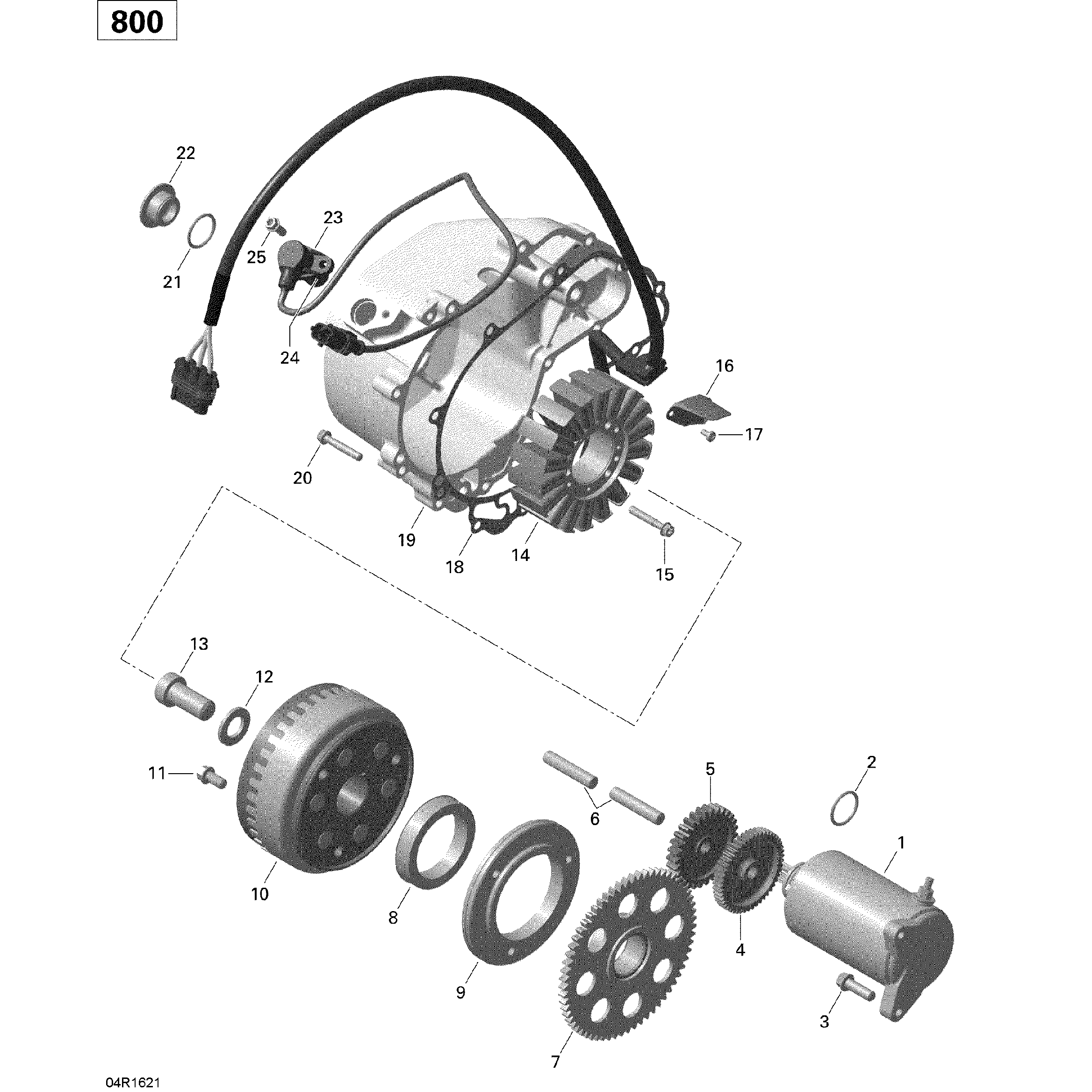 An Image of a Genuine Can-Am Parts Schematic Diagram showing the schematic - MAGNETO AND ELECTRIC STARTER - 800R EFI