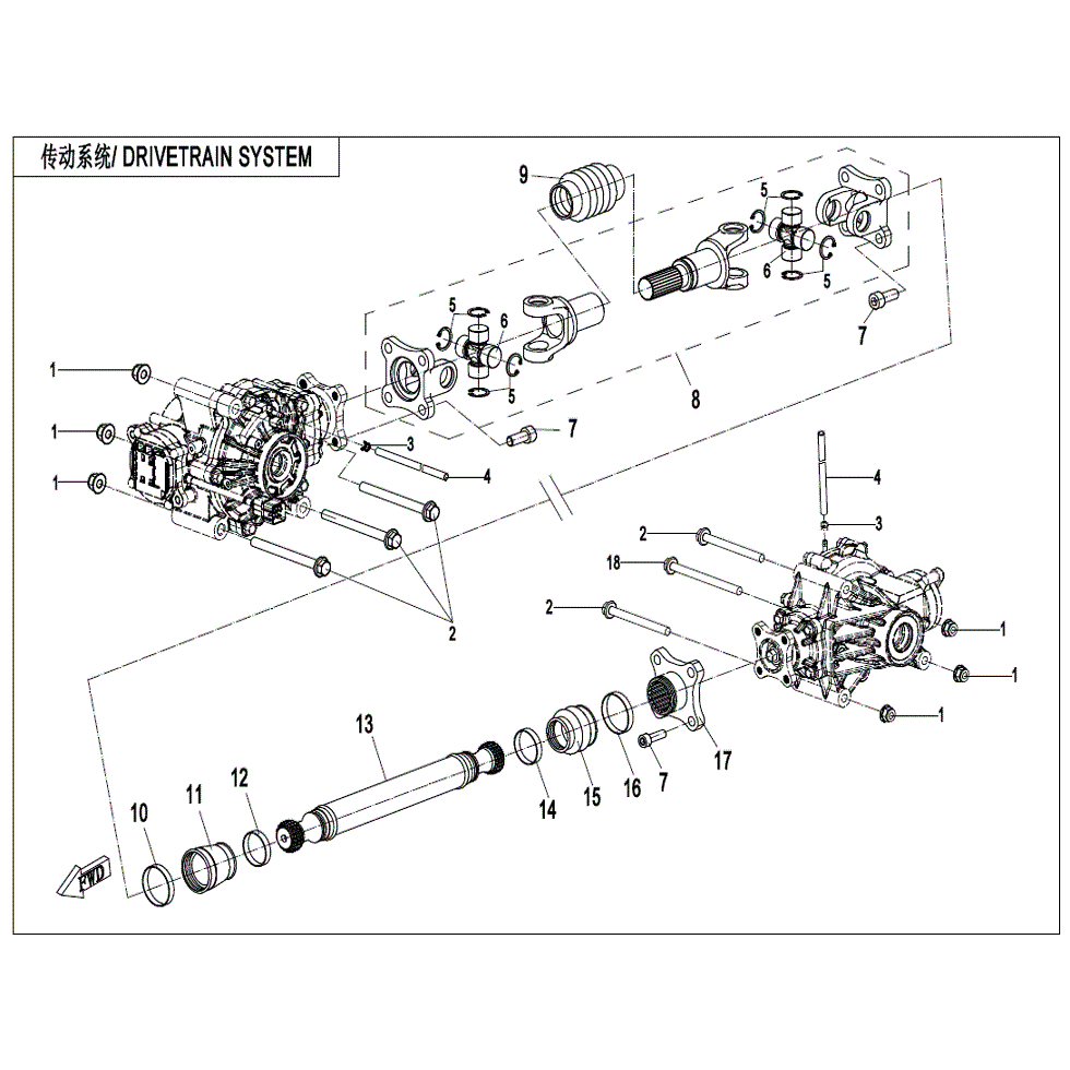 An Image of a genuine CFMOTO Parts Schematic Diagram showing the group - DRIVETRAIN SYSTEM - 2022 CFMOTO CFORCE 600 Touring