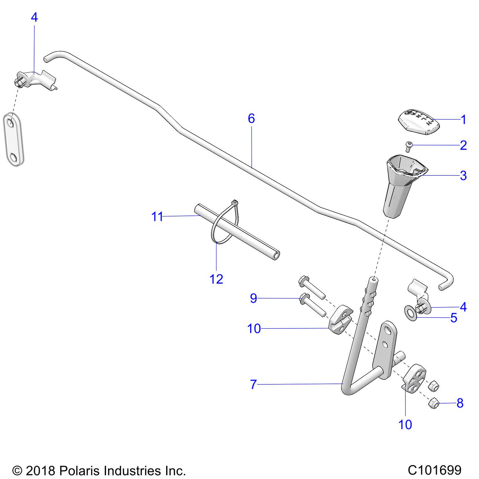 An Image of a Genuine Polaris Parts Schematic Diagram showing the schematic - DRIVE TRAIN: GEAR SELECTOR - 2022 POLARIS SPORTSMAN TOURING 570 EPS