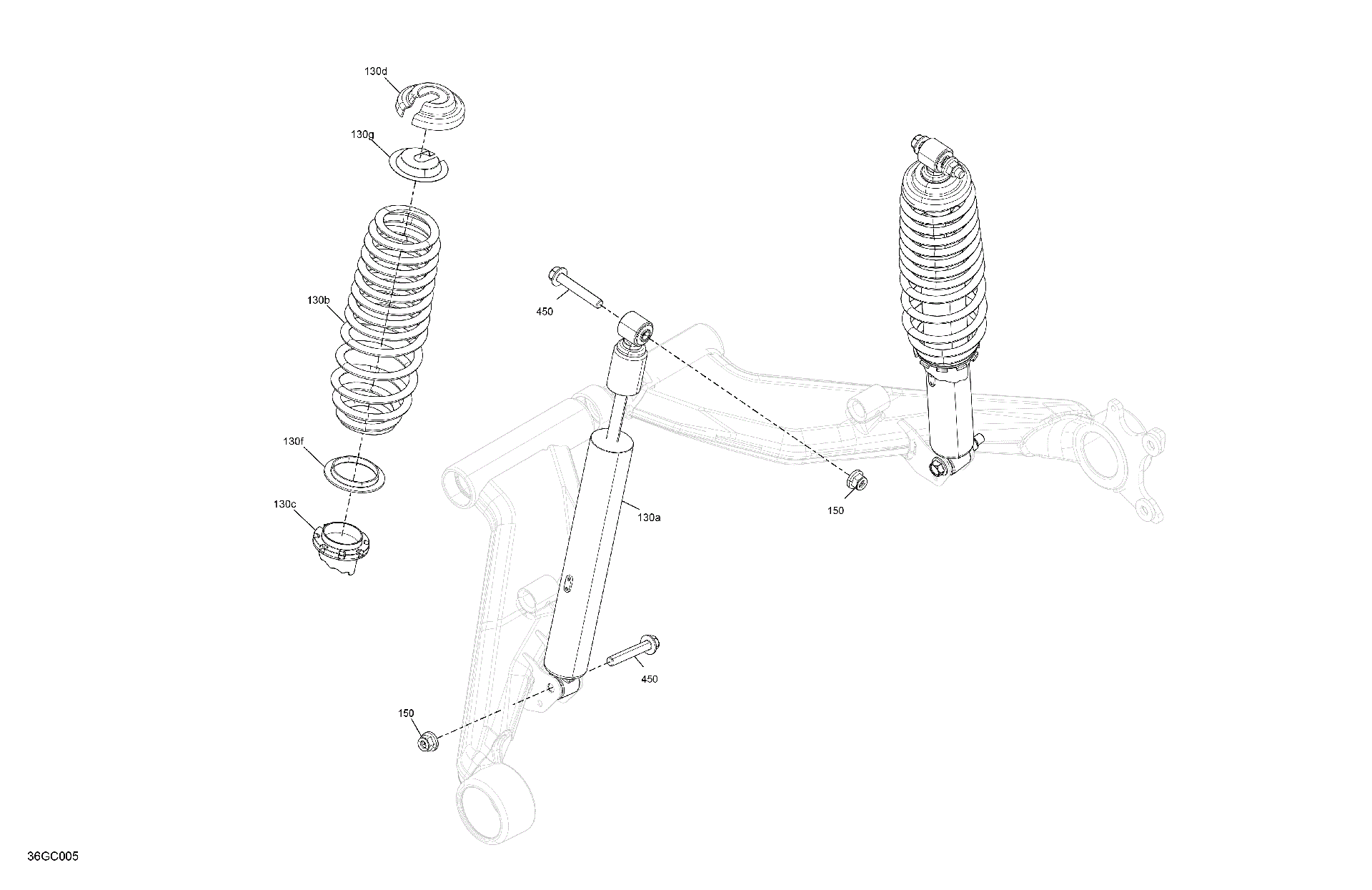 An Image of a Genuine Can-Am Parts Schematic Diagram showing the schematic - SUSPENSION - REAR SHOCKS