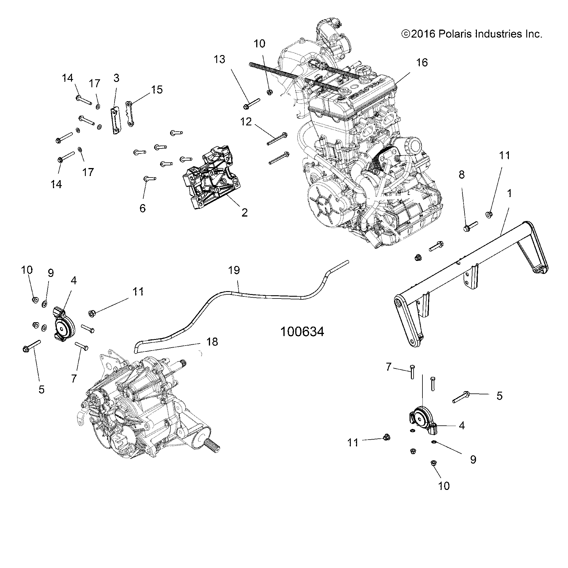 An Image of a Genuine Polaris Parts Schematic Diagram showing the schematic - ENGINE: MOUNTING - 2016 POLARIS ACE 900 EFI EPS