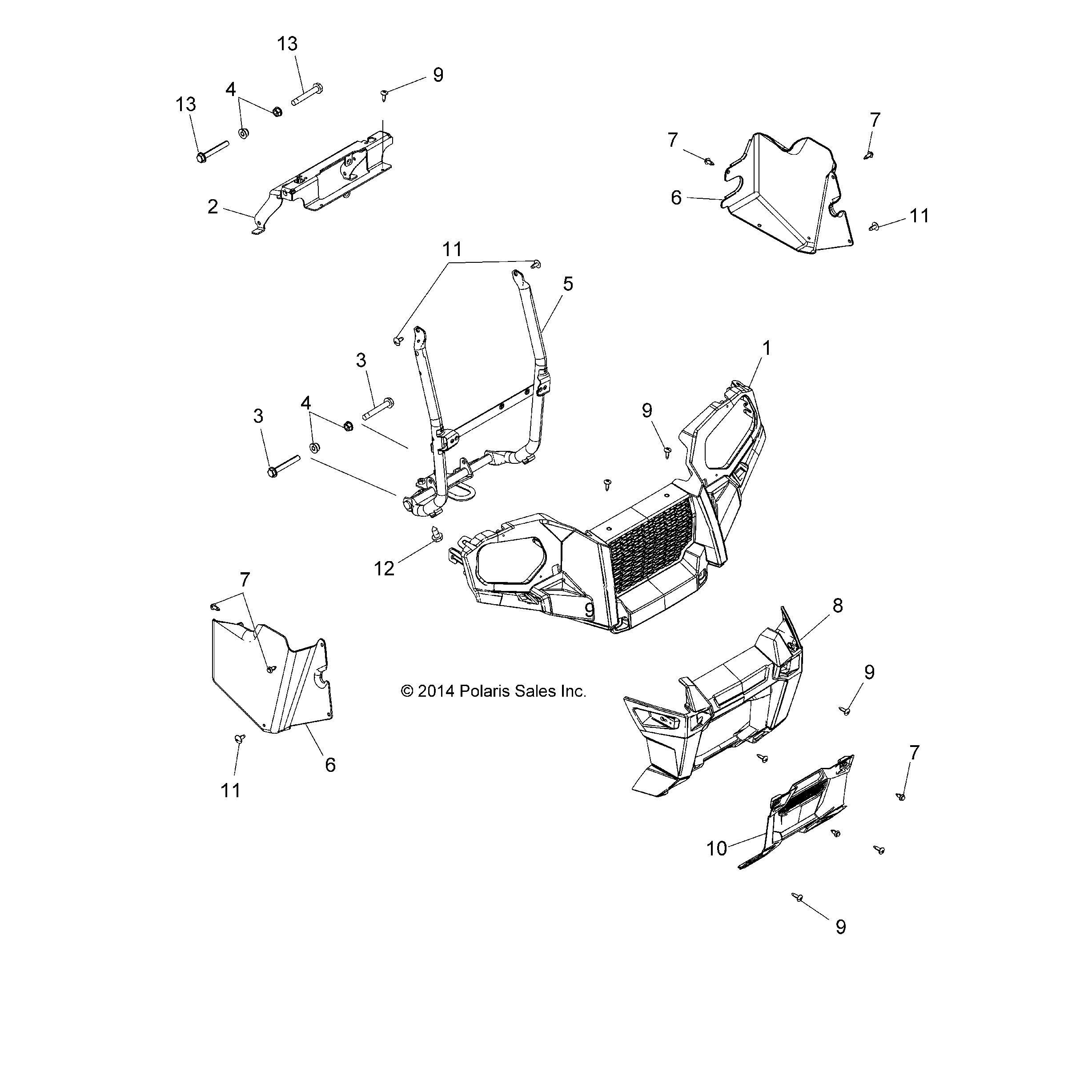 An Image of a Genuine Polaris Parts Schematic Diagram showing the schematic - BODY: FRONT BUMPER and MOUNTING - 2015 POLARIS SPORTSMAN ETX EFI