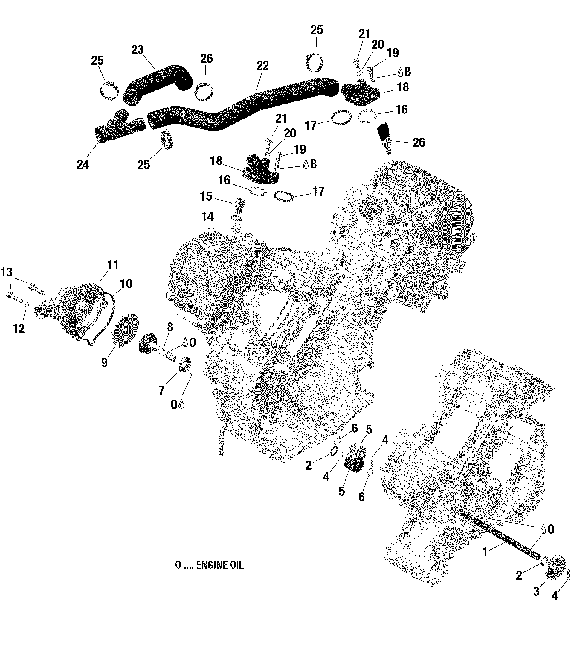An Image of a Genuine Can-Am Parts Schematic Diagram showing the schematic - ROTAX - ENGINE COOLING