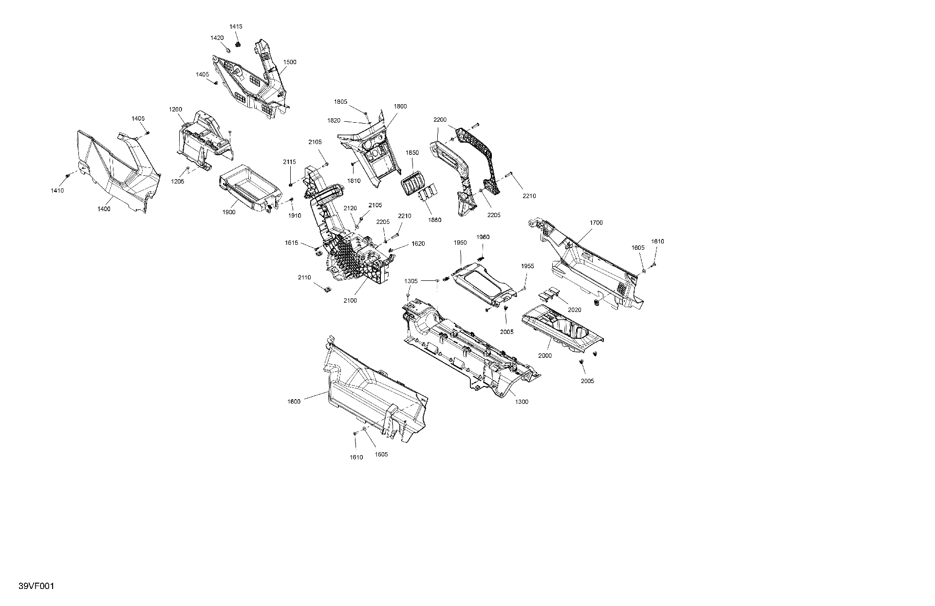 An Image of a Genuine Can-Am Parts Schematic Diagram showing the schematic - CAB INTERIOR - CENTER CONSOLE