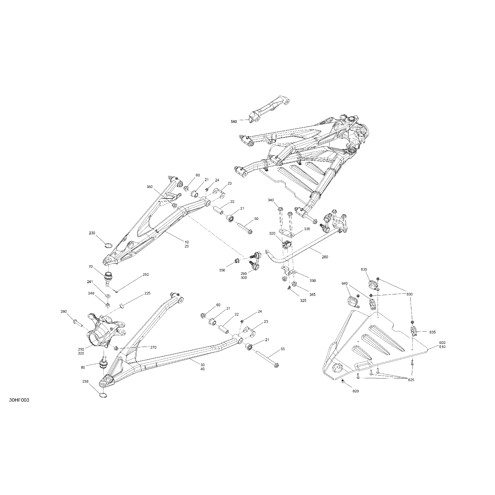An Image of a Genuine Can-Am Parts Schematic Diagram showing the schematic - SUSPENSION - FRONT COMPONENTS