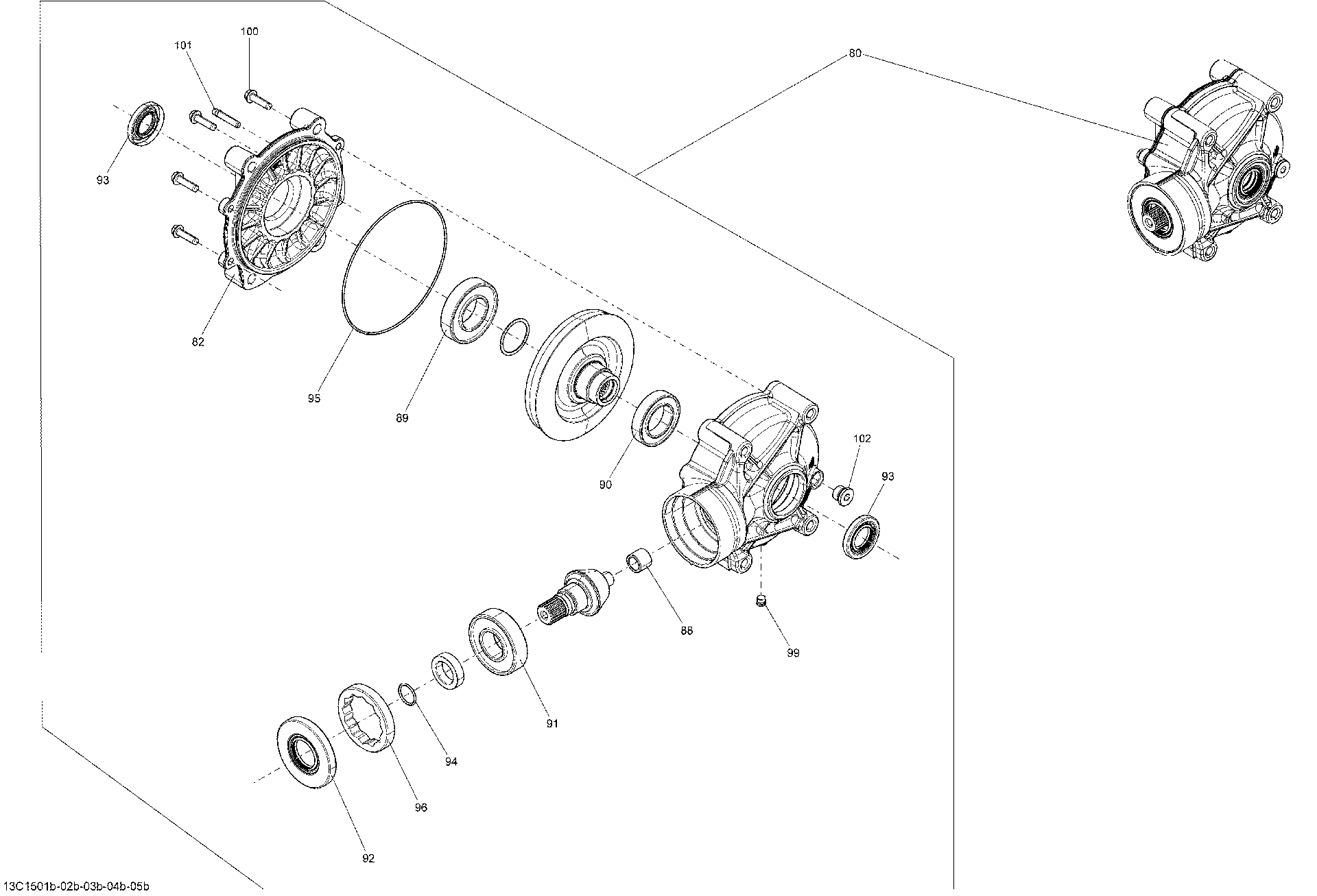 An Image of a Genuine Can-Am Parts Schematic Diagram showing the schematic - DRIVE SYSTEM REAR _DIFFERENTIAL_13C1505B