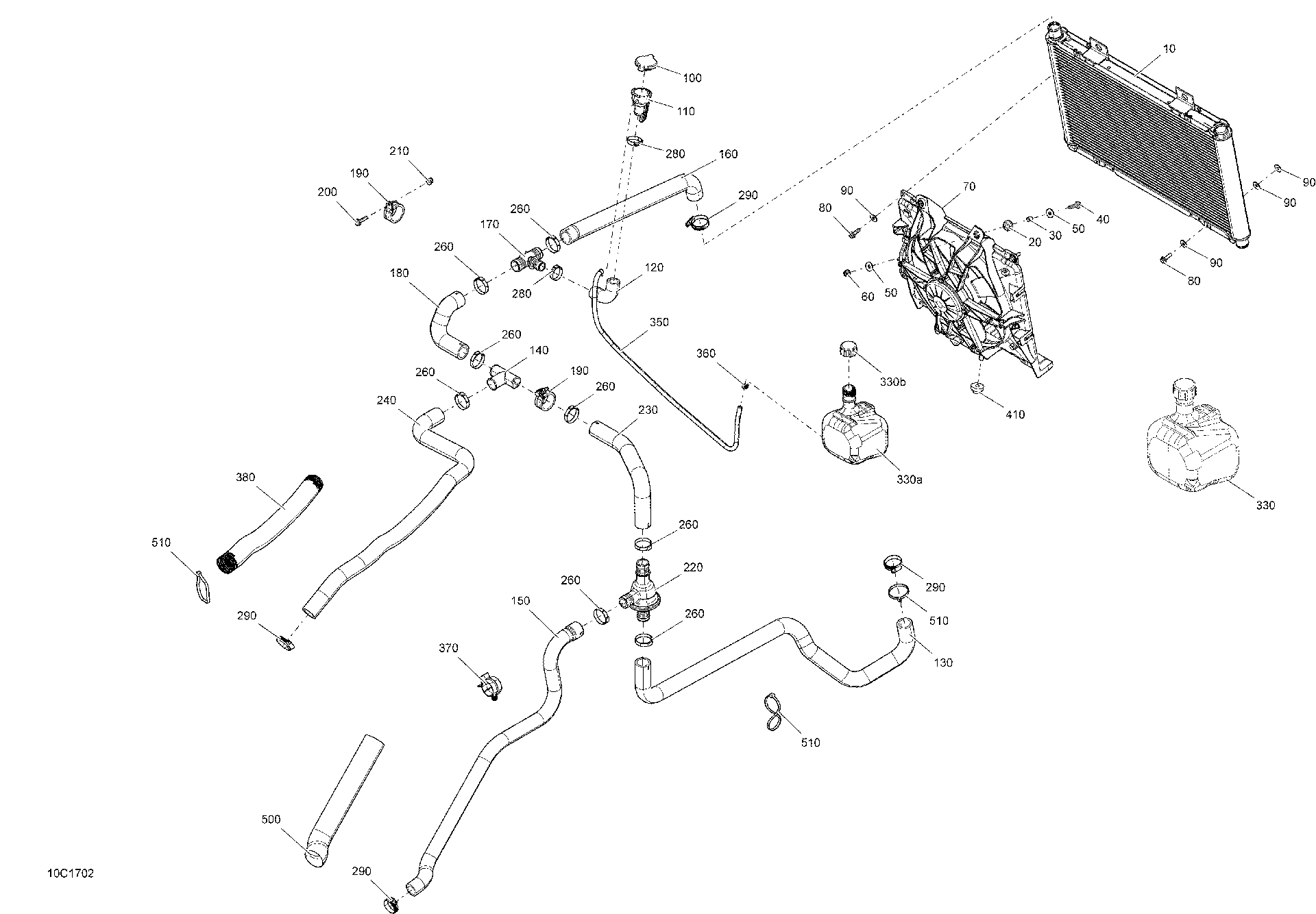 An Image of a Genuine Can-Am Parts Schematic Diagram showing the schematic - COOLING SYSTEM - ALL MODELS