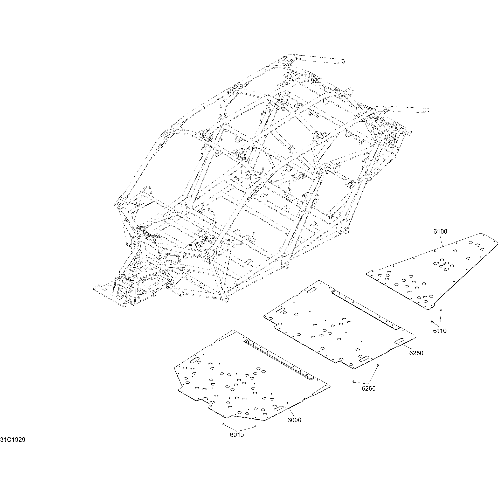 An Image of a Genuine Can-Am Parts Schematic Diagram showing the schematic - BODY - FLOOR SECTION - ALL COLORS