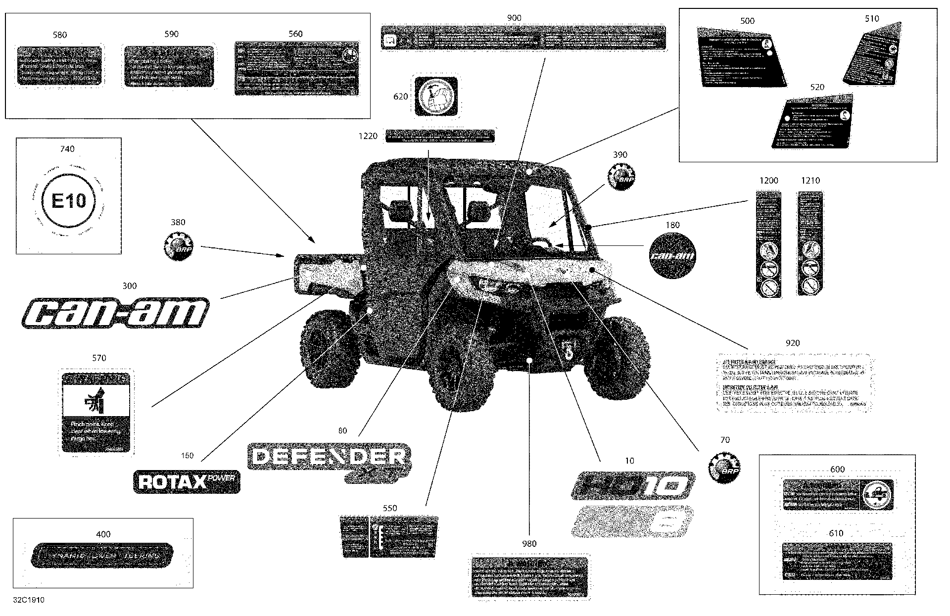An Image of a Genuine Can-Am Parts Schematic Diagram showing the schematic - DECALS - HD10 - XT CAB