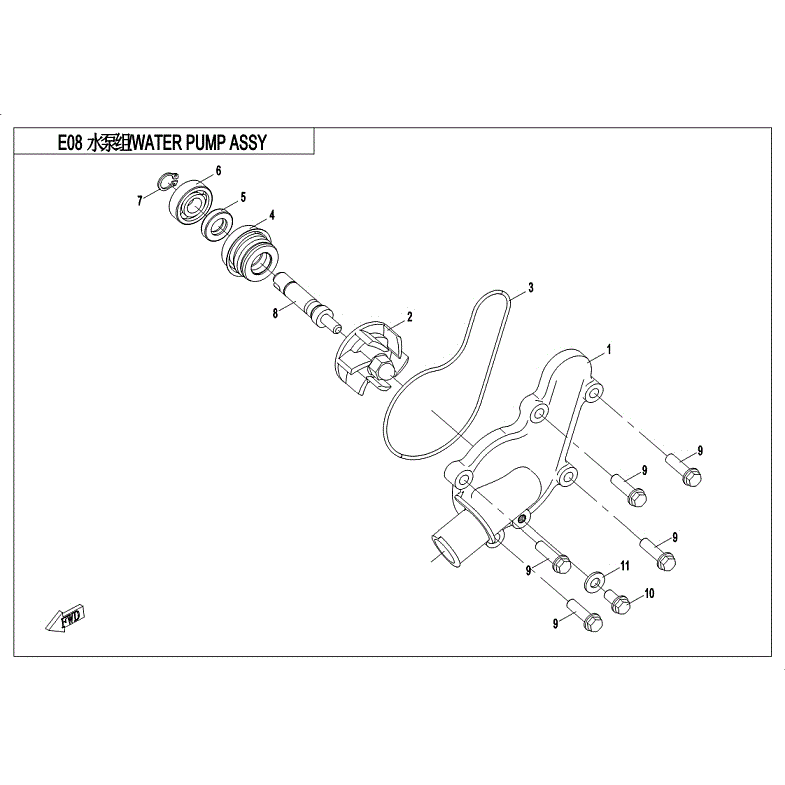 An Image of a genuine CFMOTO Parts Schematic Diagram showing the group - WATER PUMP ASSY. - 2018 CFMOTO CFORCE 500 HO