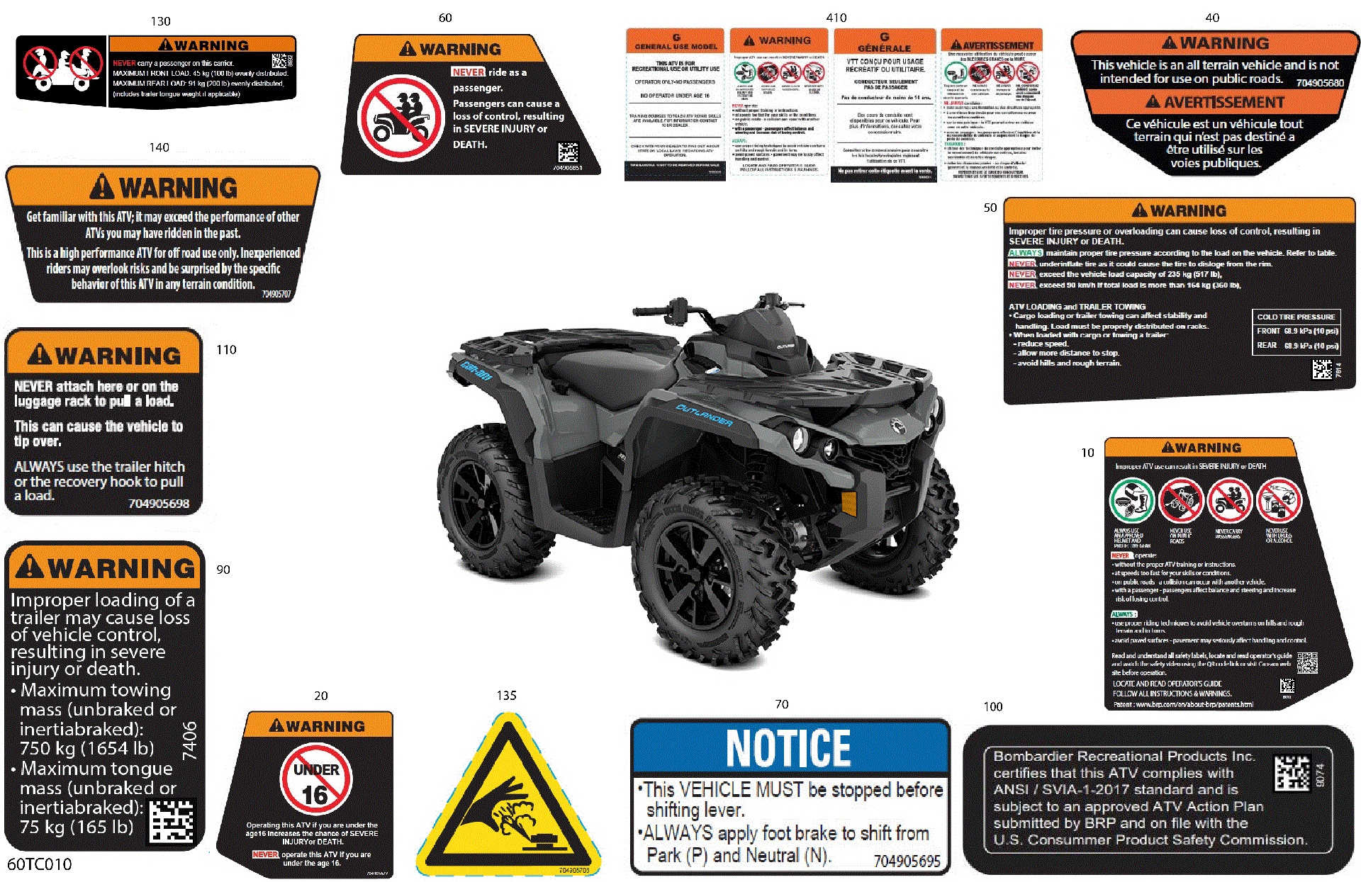 An Image of a Genuine Can-Am Parts Schematic Diagram showing the schematic - BODY - WARNING DECALS