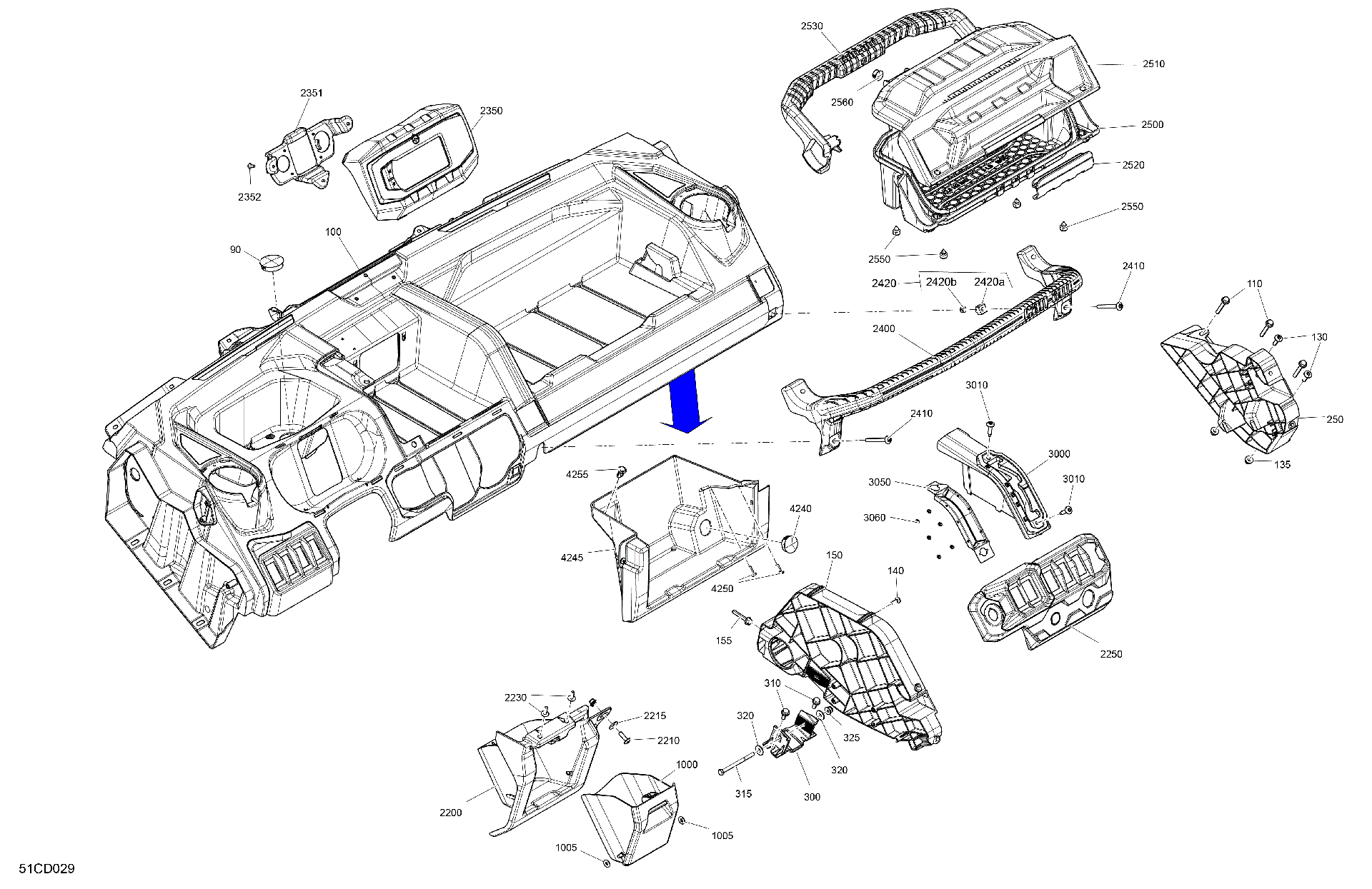 An Image of a Genuine Can-Am Parts Schematic Diagram showing the schematic - CAB INTERIOR - DASHBOARD
