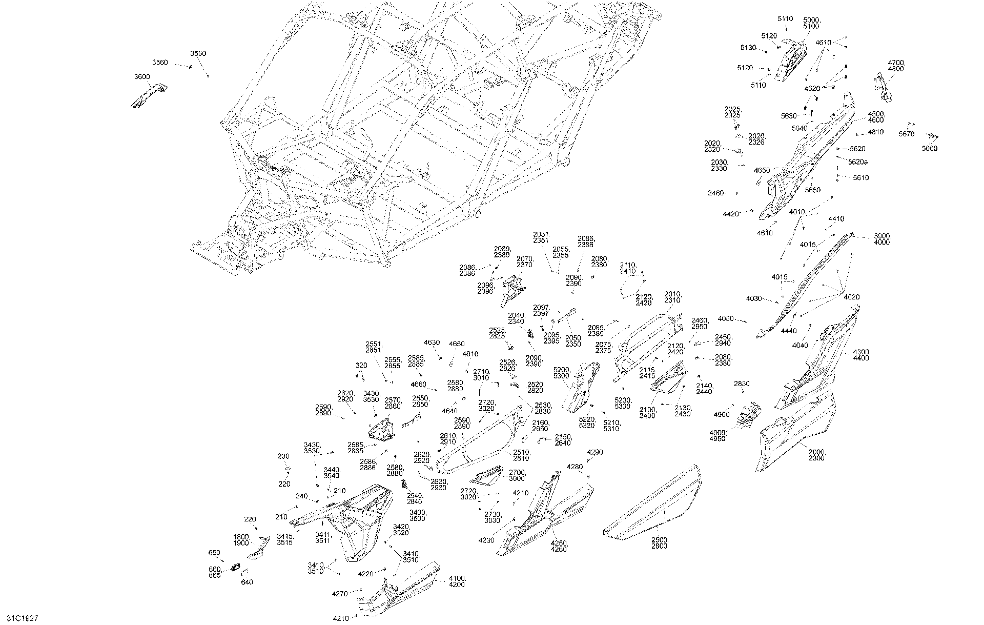 An Image of a Genuine Can-Am Parts Schematic Diagram showing the schematic - BODY - SIDE SECTION - TIMELESS BLACK