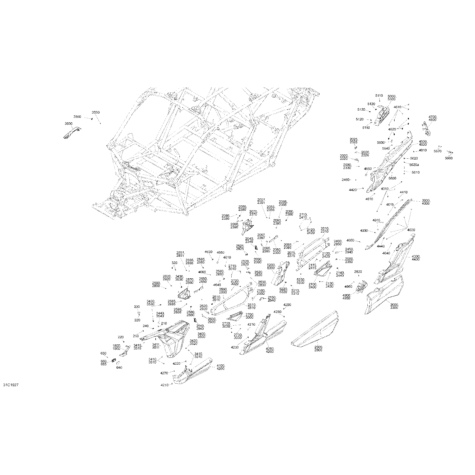 An Image of a Genuine Can-Am Parts Schematic Diagram showing the schematic - BODY - SIDE SECTION - PLATINUM SILVER