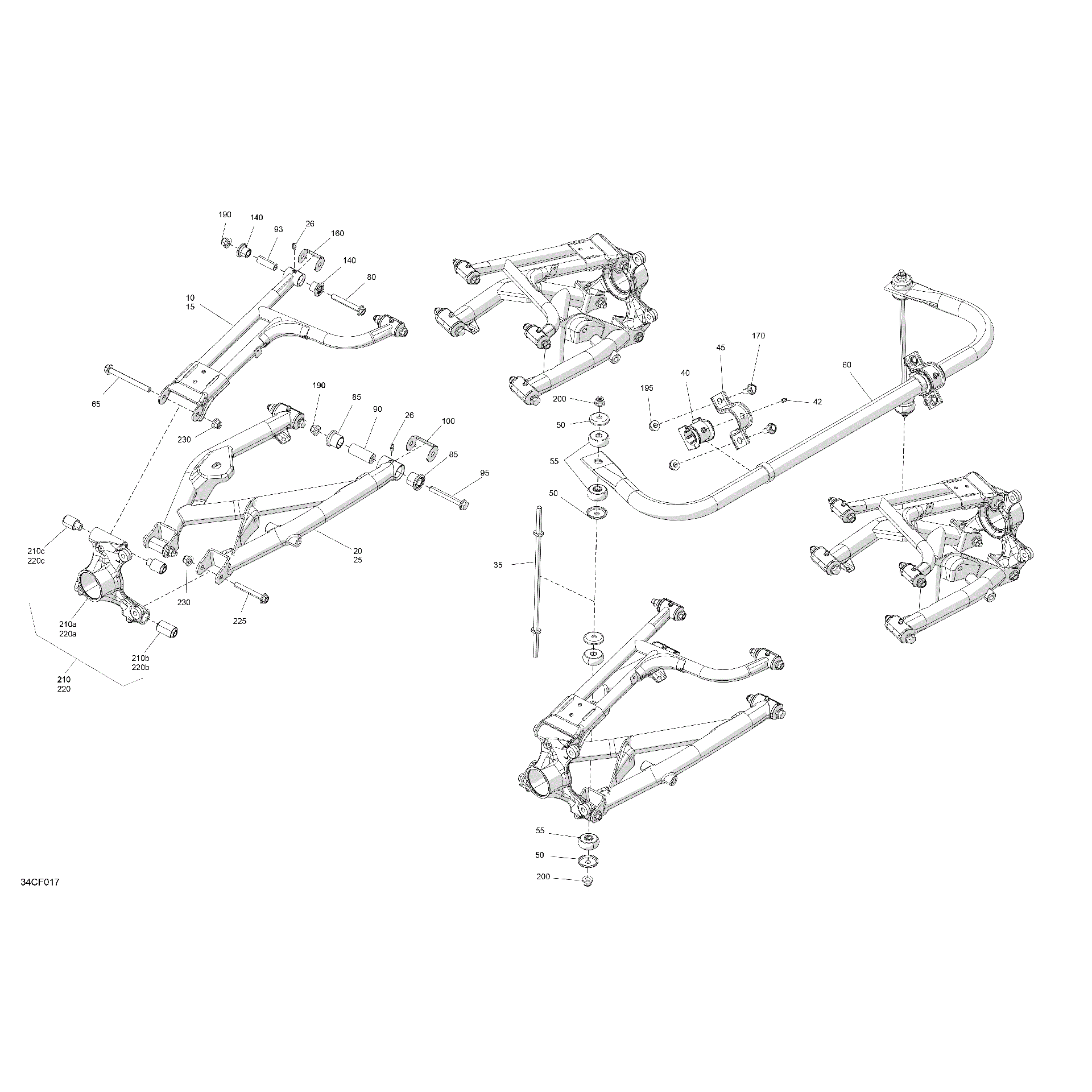 An Image of a Genuine Can-Am Parts Schematic Diagram showing the schematic - SUSPENSION - REAR COMPONENTS