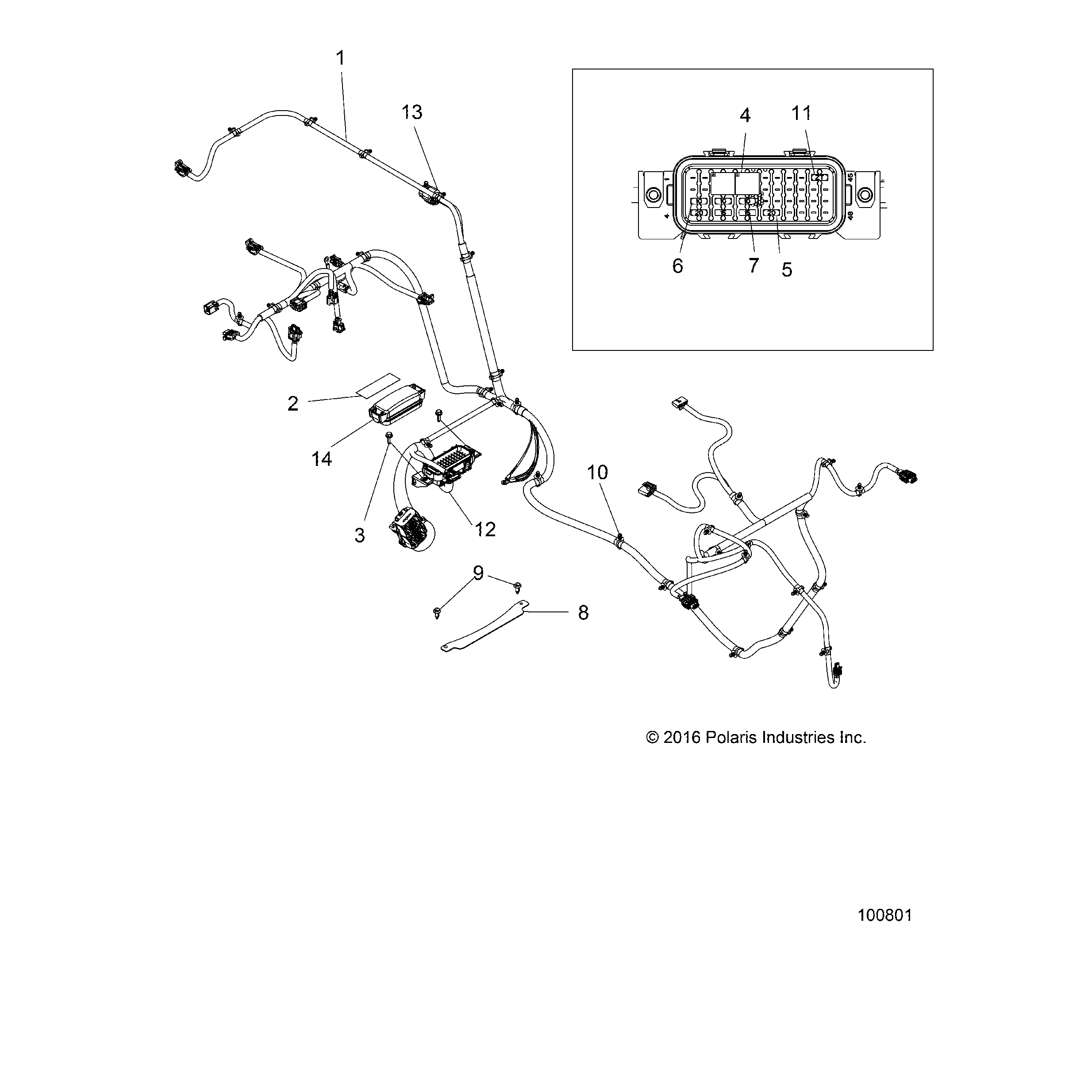 An Image of a Genuine Polaris Parts Schematic Diagram showing the schematic - ELECTRICAL: WIRE HARNESS - 2018 POLARIS ACE 150 EFI INDY