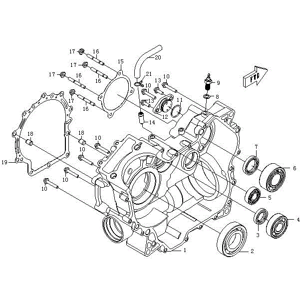 An Image of a Genuine CFMOTO Parts Schematic Diagram showing the schematic - RIGHT CRANKCASE - 2015 CFMOTO ZFORCE 600