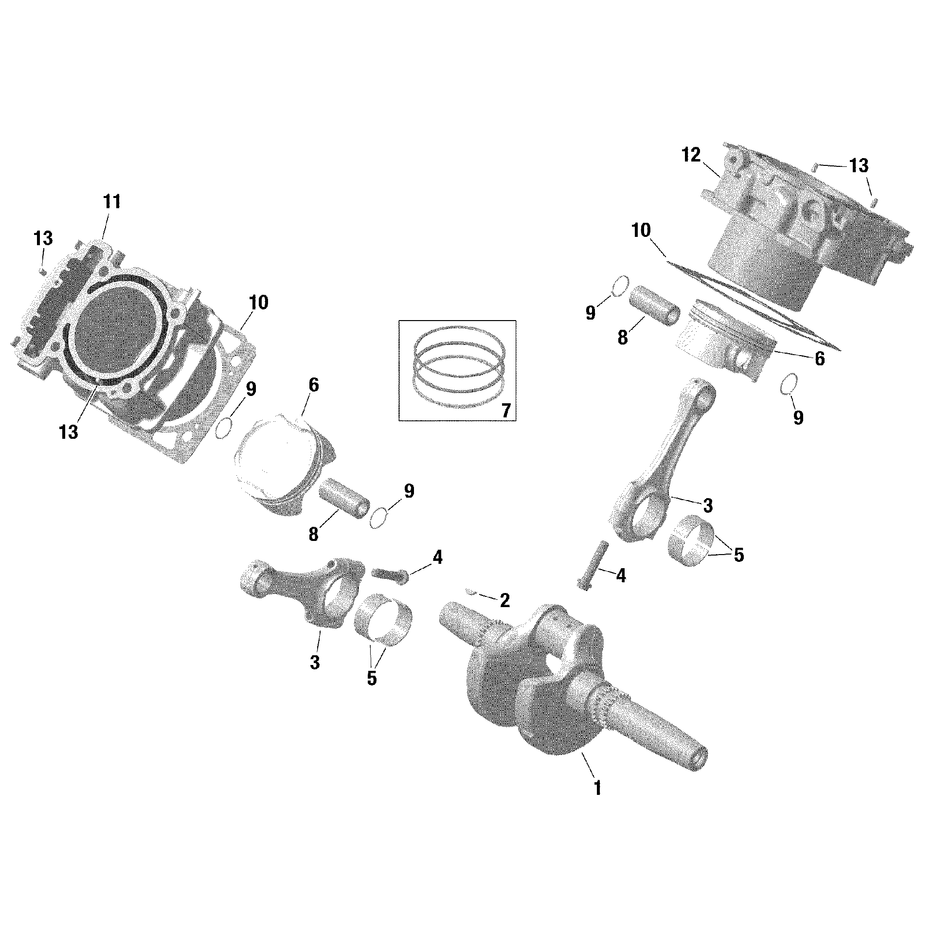 An Image of a Genuine Can-Am Parts Schematic Diagram showing the schematic - ROTAX - CRANKSHAFT PISTONS AND CYLINDER