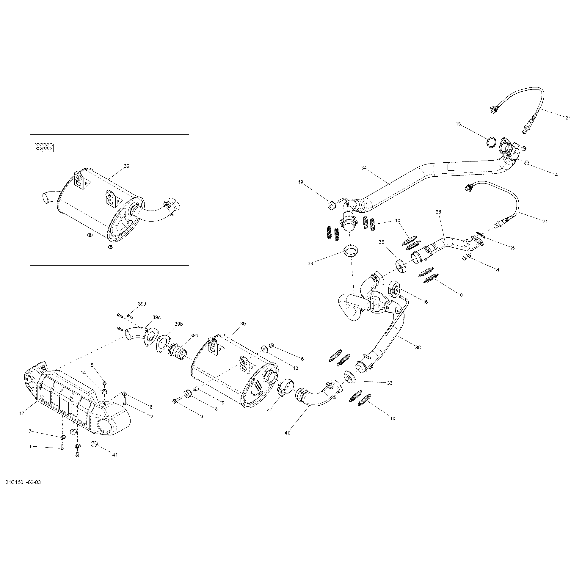 An Image of a Genuine Can-Am Parts Schematic Diagram showing the schematic - EXHAUST SYSTEM _21C1502