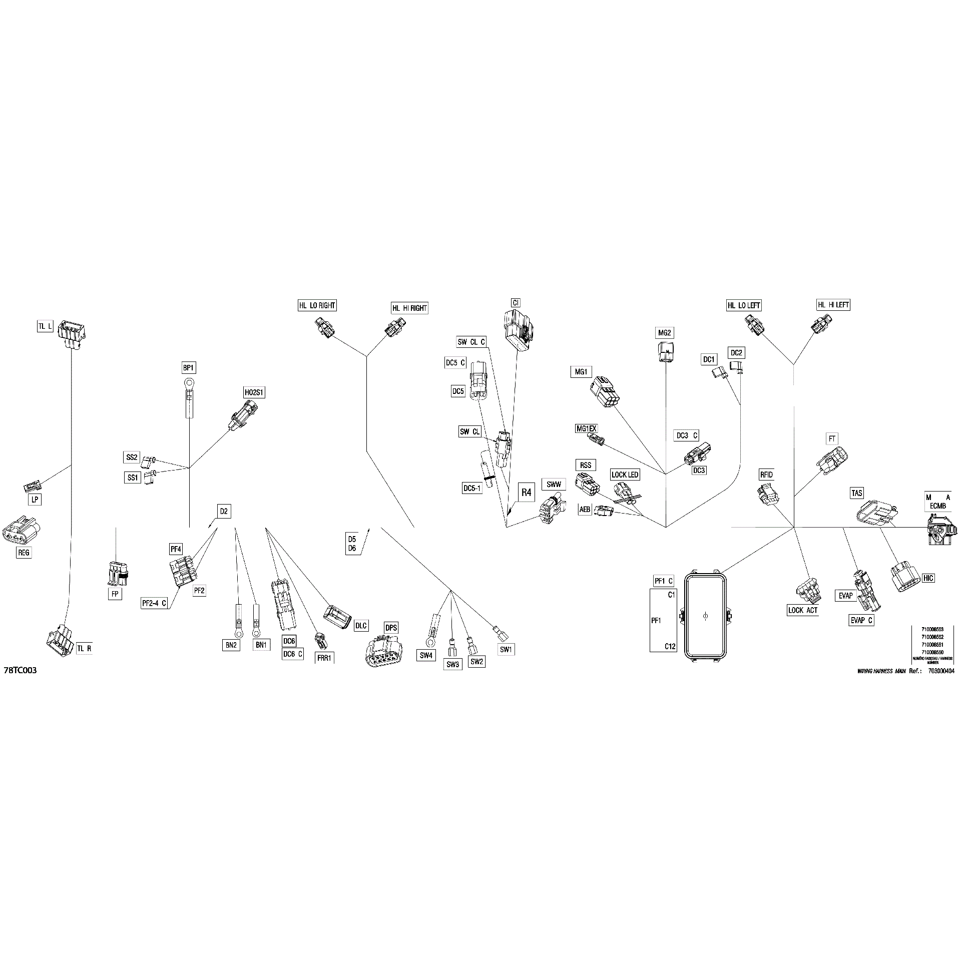 An Image of a Genuine Can-Am Parts Schematic Diagram showing the schematic - ELECTRIC - MAIN HARNESS - 710008561