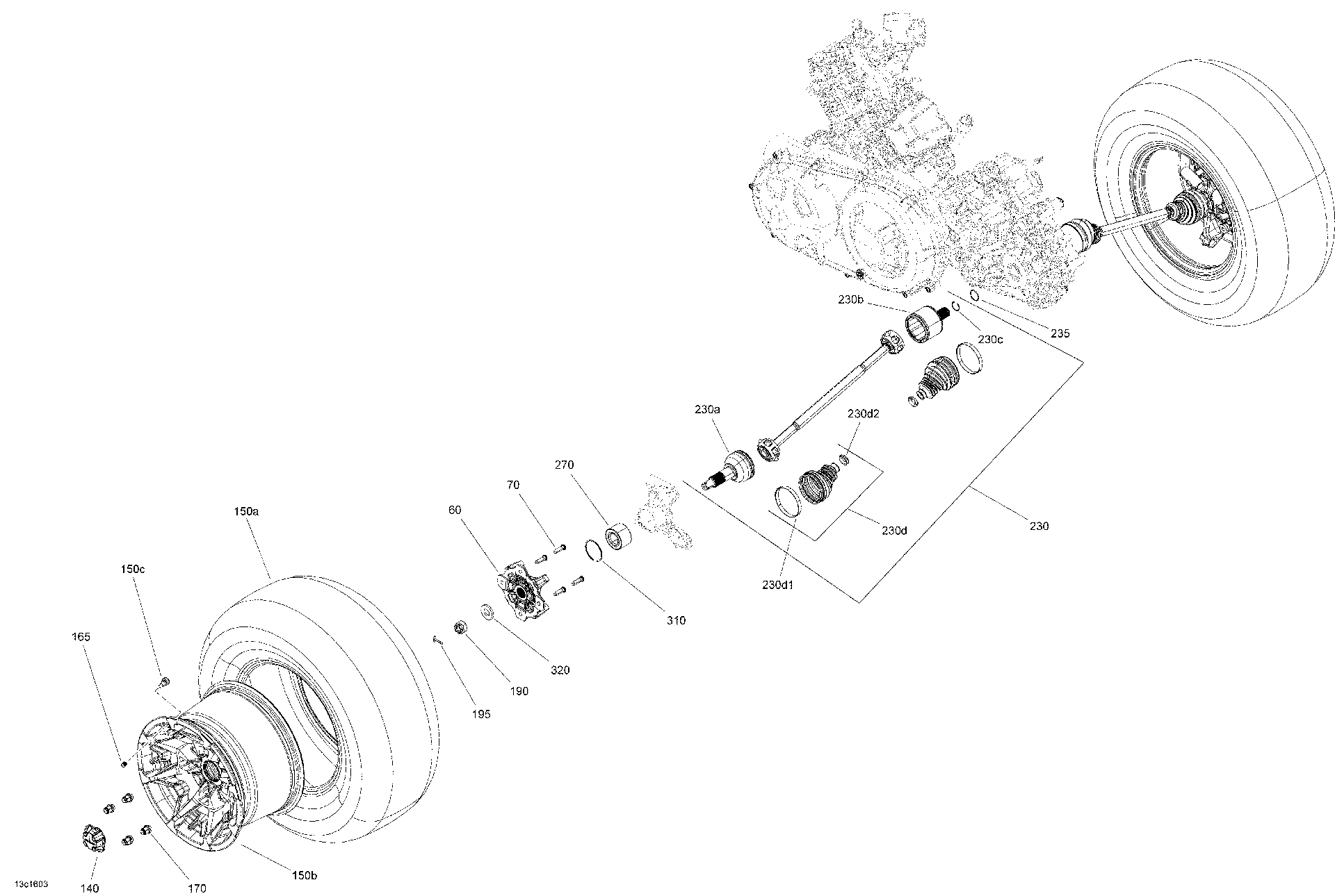 An Image of a Genuine Can-Am Parts Schematic Diagram showing the schematic - DRIVE SYSTEM REAR