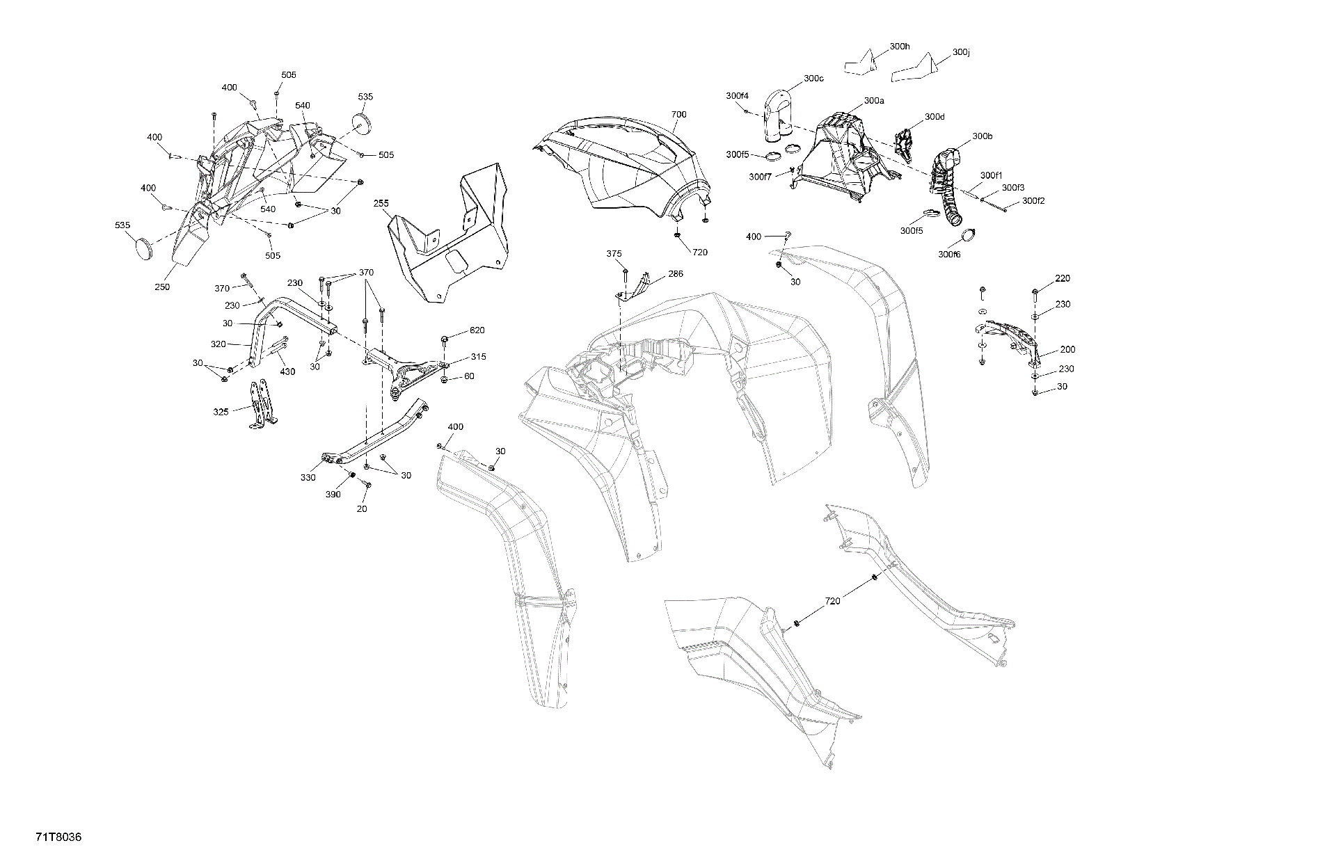 An Image of a Genuine Can-Am Parts Schematic Diagram showing the schematic - BODY - FRONT SECTION