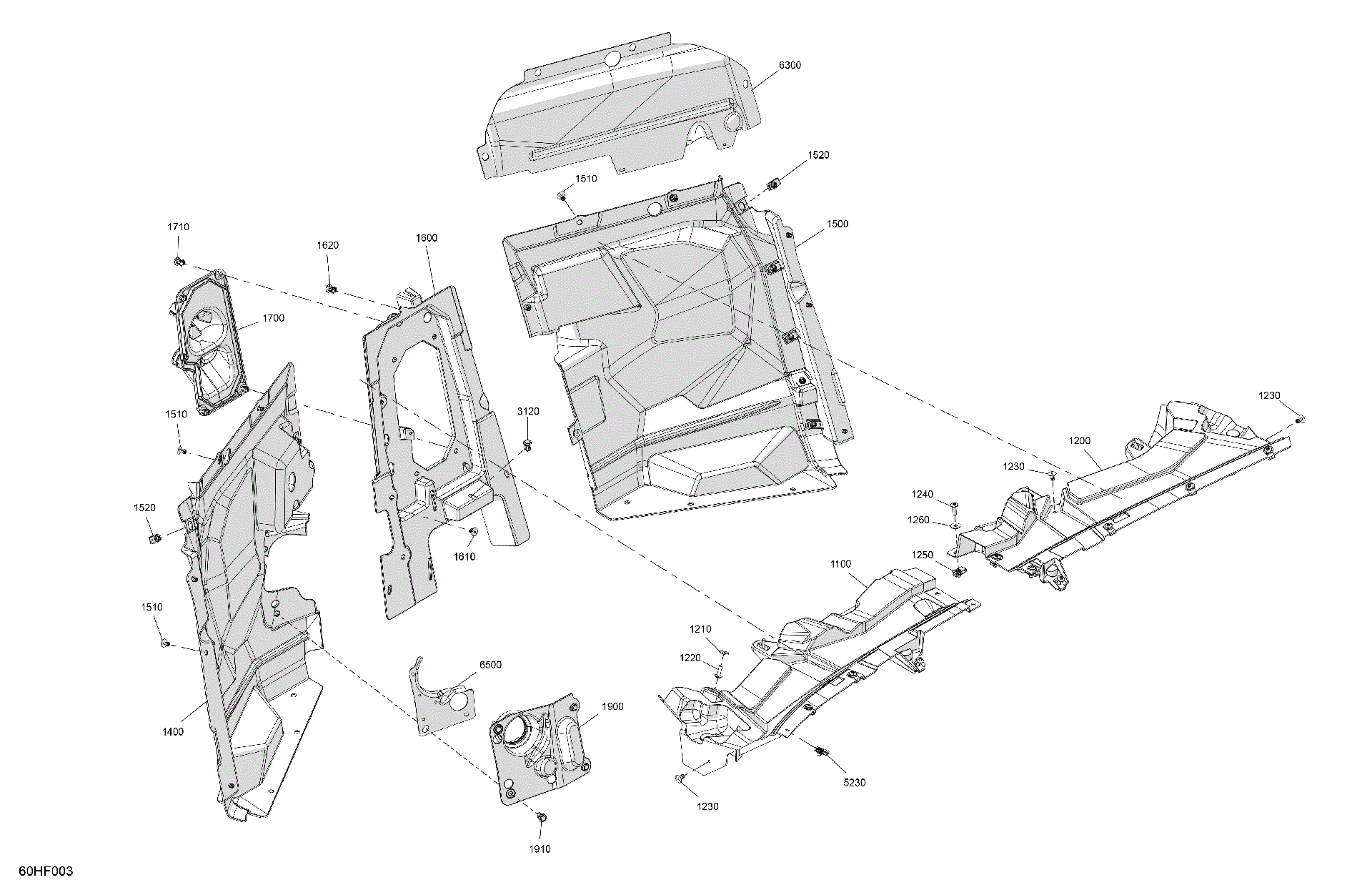 An Image of a Genuine Can-Am Parts Schematic Diagram showing the schematic - CAB INTERIOR - FIREWALL