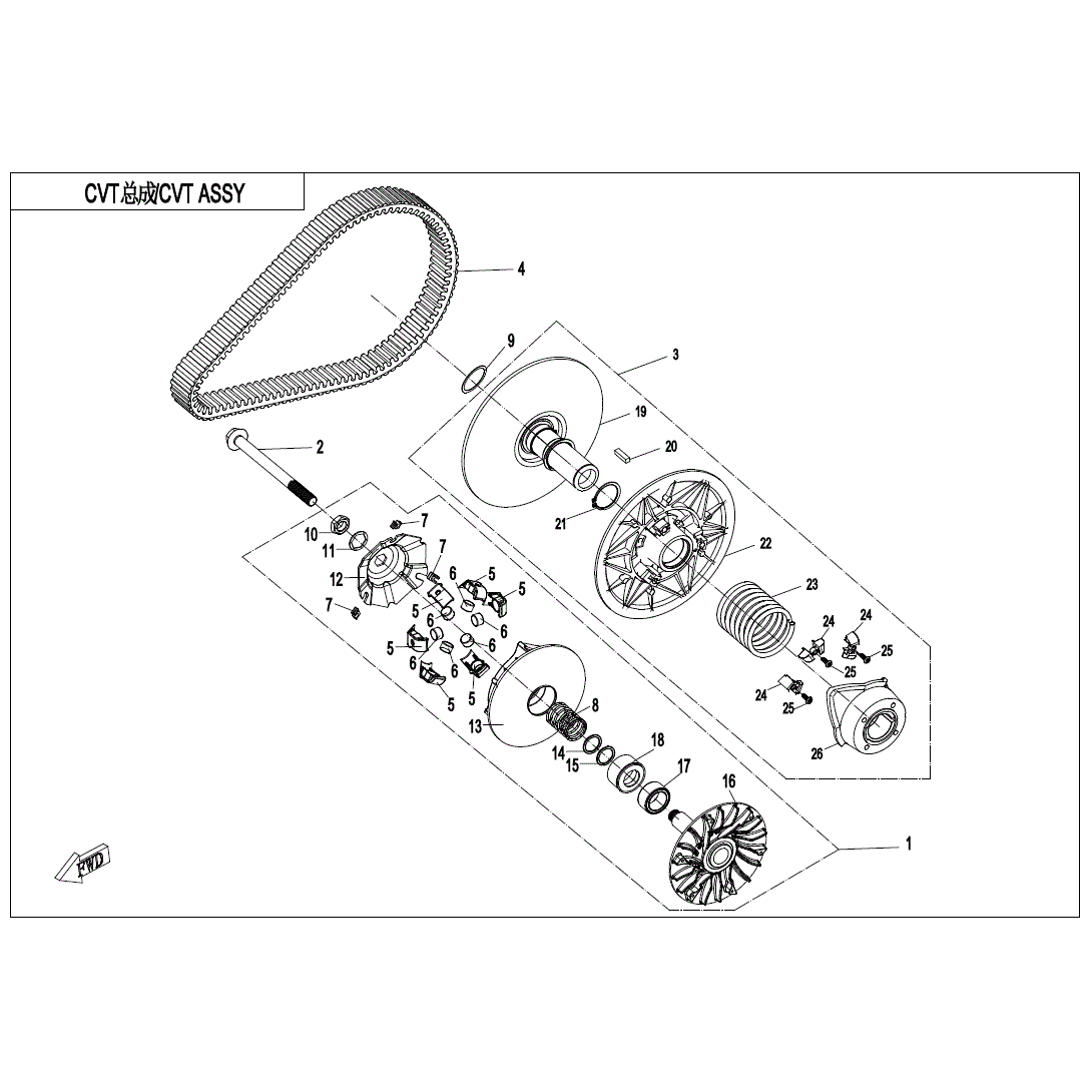 An Image of a Genuine CFMOTO Parts Schematic Diagram showing the schematic - CVT ASSY - 2020 CFMOTO UFORCE 500